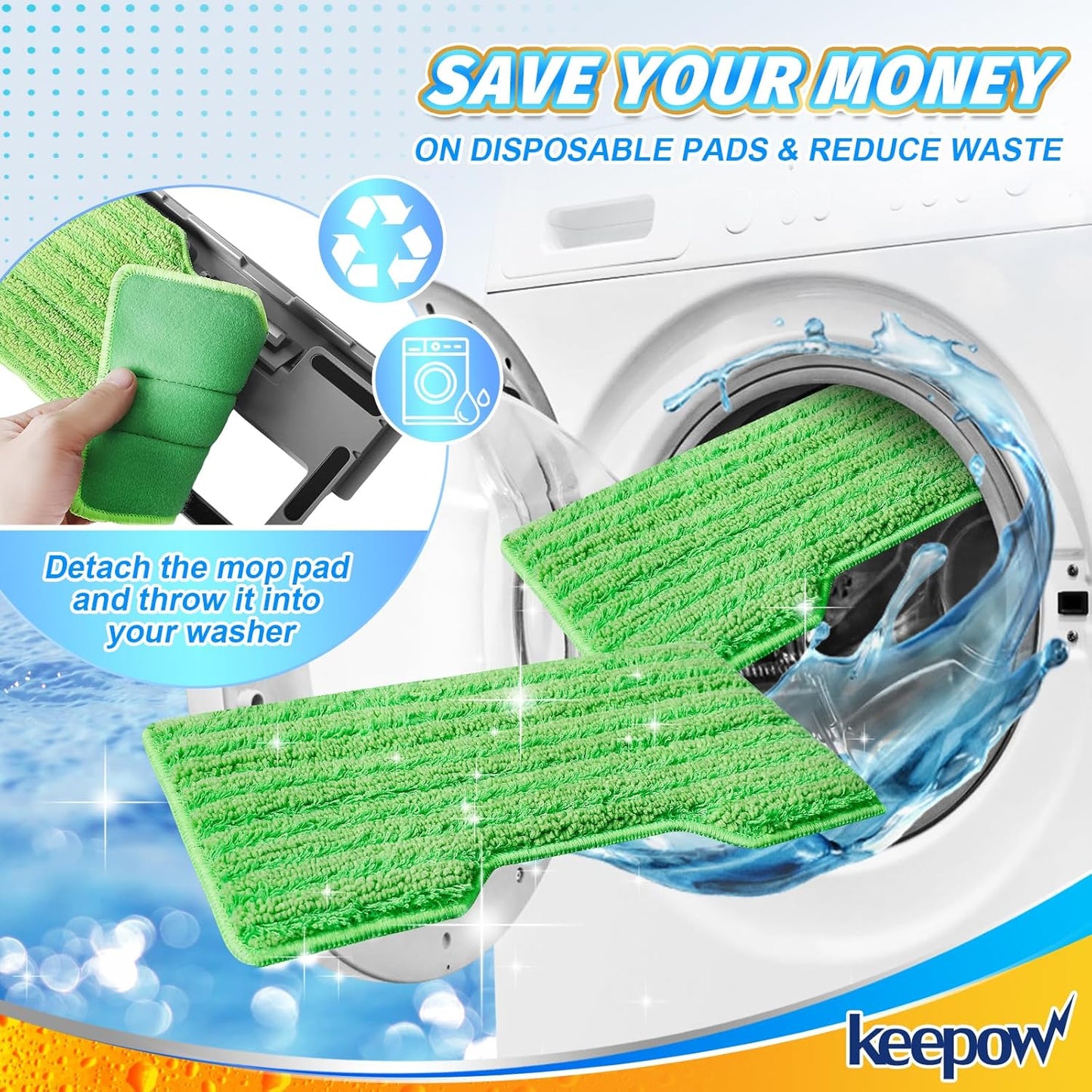 KEEPOW Reusable Mop Pads Refills, Mop Replacement Pads Compatible with Shark Vac Mop VM252 VM200 VC205 VM250 /QM250 VM190 VM200P12, Hardwood Floor Mop Pad with Upgraded Dirt Chamber (1+2+3 Pads)