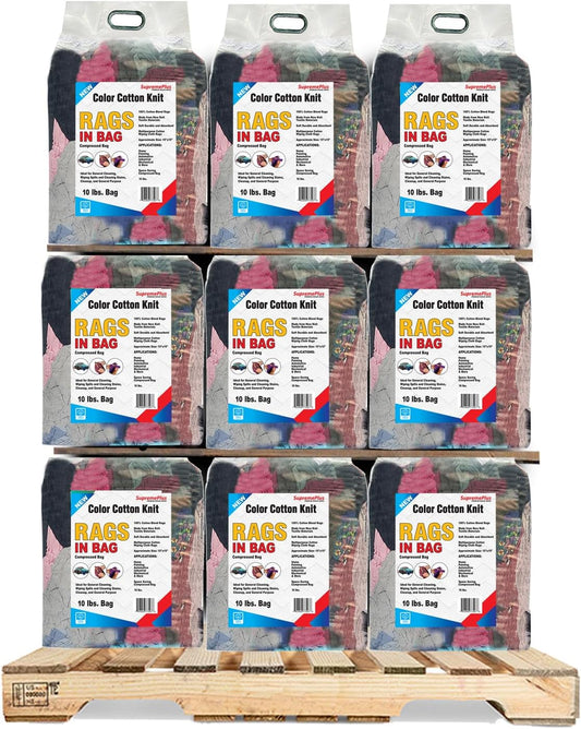 Premium Color Knit Cleaning Rags (600 lbs Pallet - 60x10 lbs. Bag) – Shop Rags Bulk for Workshops, Mechanics, Painters, and Home Use, Multipurpose Cotton T-Shirt Rags