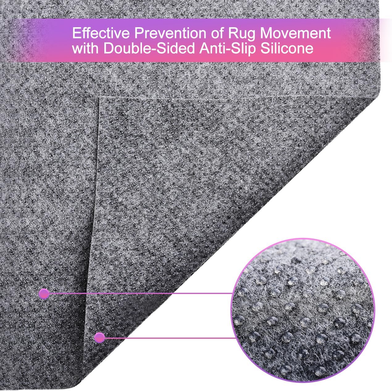 Ultra Strong Anti-Slip Thin Rug Felt Pad, Non Slip Grip Pads, Keep Your Rugs in Place (6 x 9 Feet)- Gray