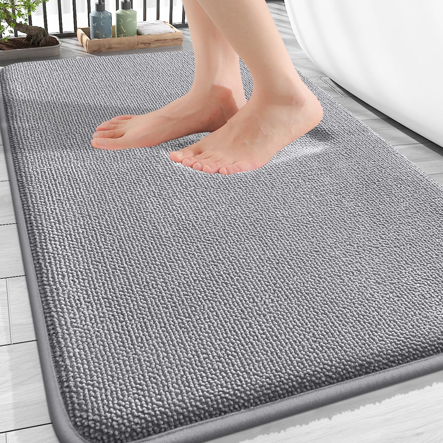 OLANLY Thick Memory Foam Bathroom Rugs 30x20, Soft Absorbent Bath Mat, Grey