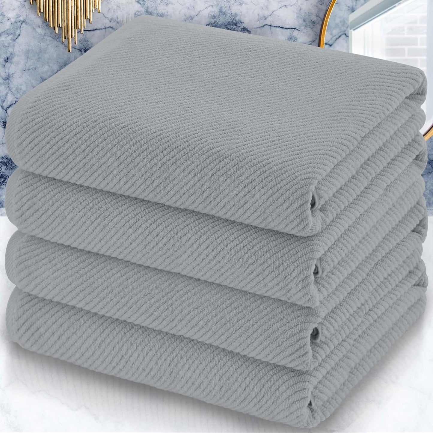 VOOVA & MOVAS Grey Bath Towels, Large 30" x 56" - 100% Cotton | Quick Dry | Light Weight | Thick | Soft | Absorbent, Bath Towels Set for Bathroom, Luxury Shower Towel, Towel Gift Set, Gray