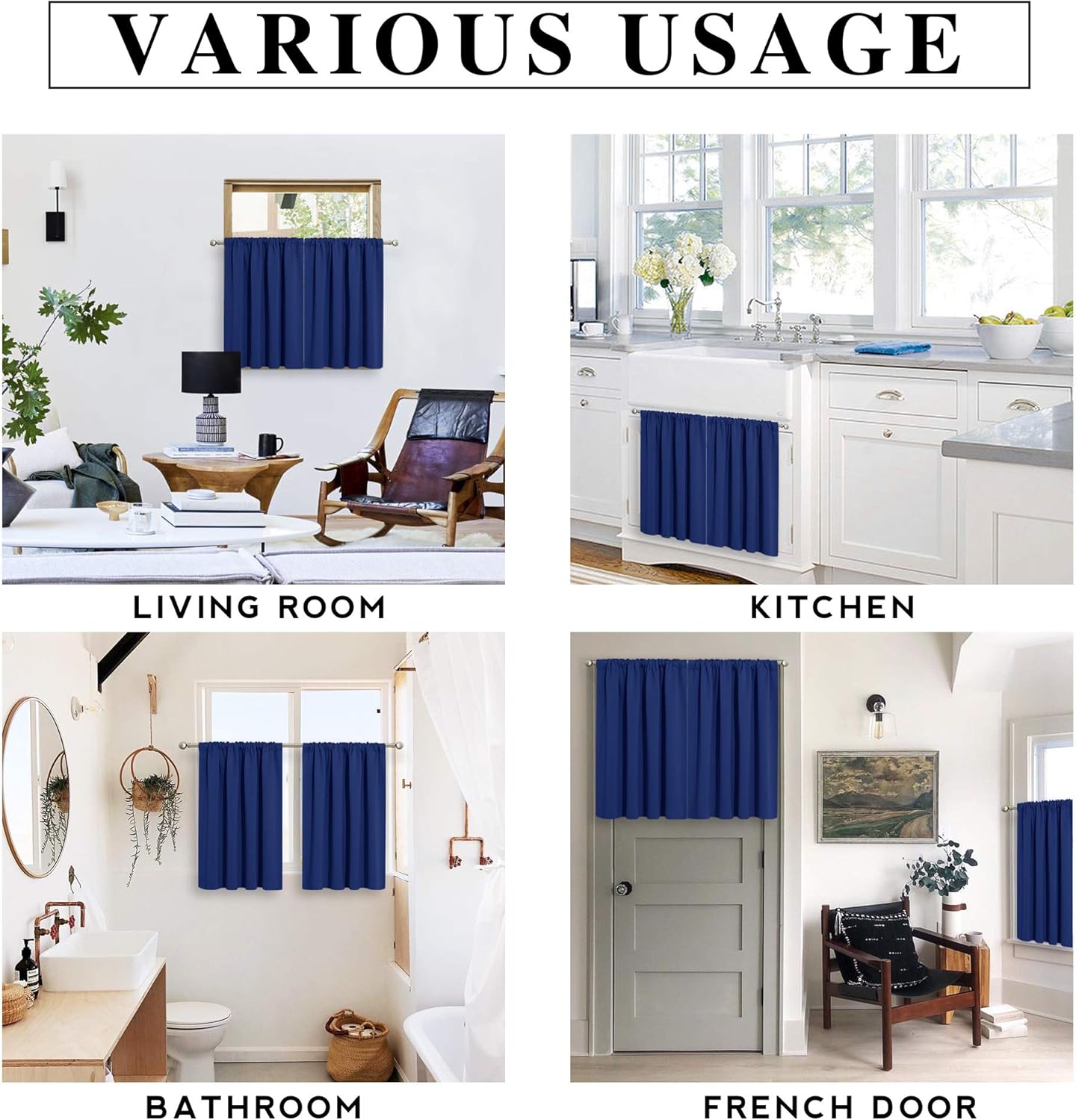 RYB HOME Bathroom Window Curtains - Super Soft Blackout Privacy Curtains for Baby Nursery Bedroom Basement Garege Workshop Kitchen Dining Living Room, W 29 x L 30, Marine Blue, 2 Pcs