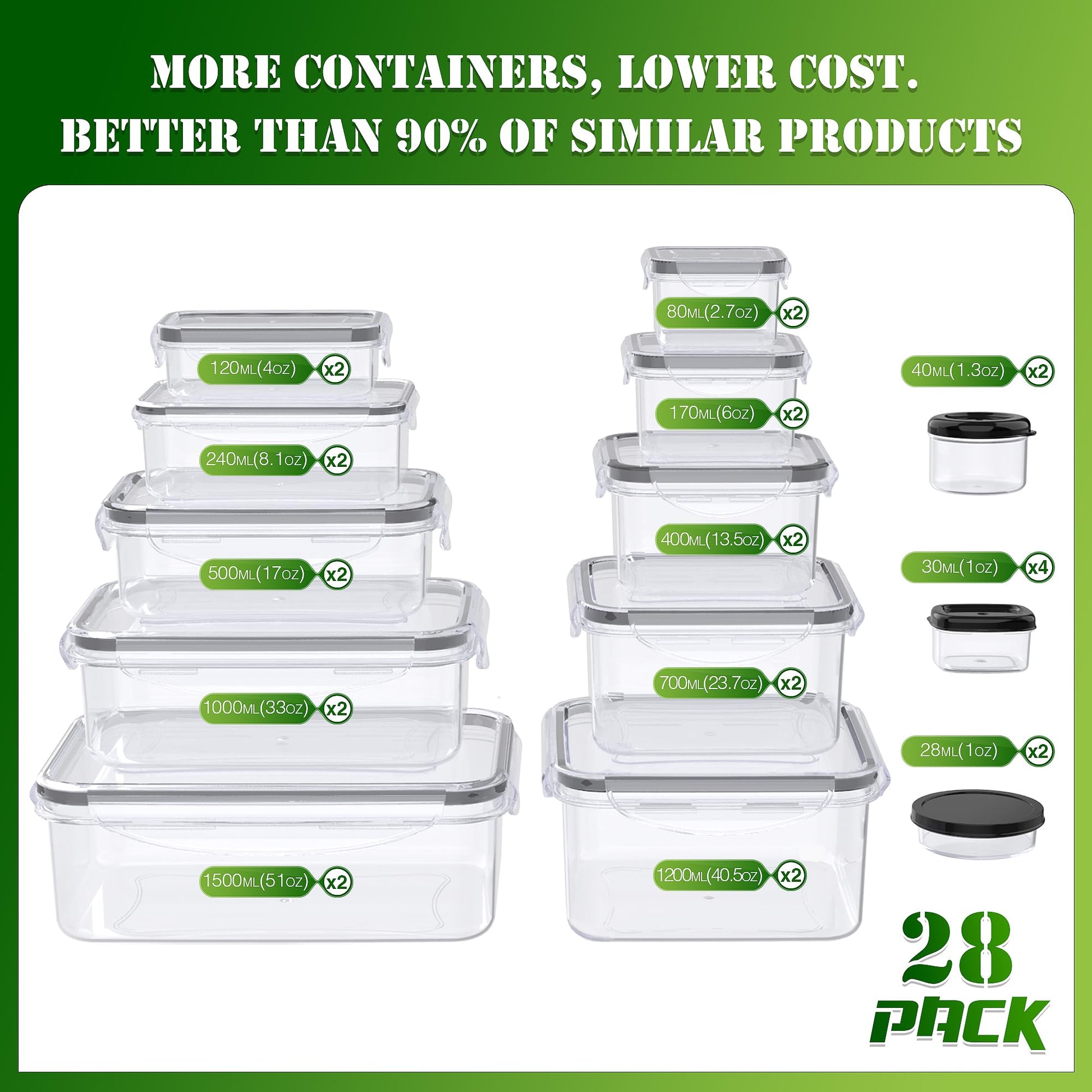 56 PCS Food Storage Containers with Lids Airtight (28 Boxes - 28 Lids)