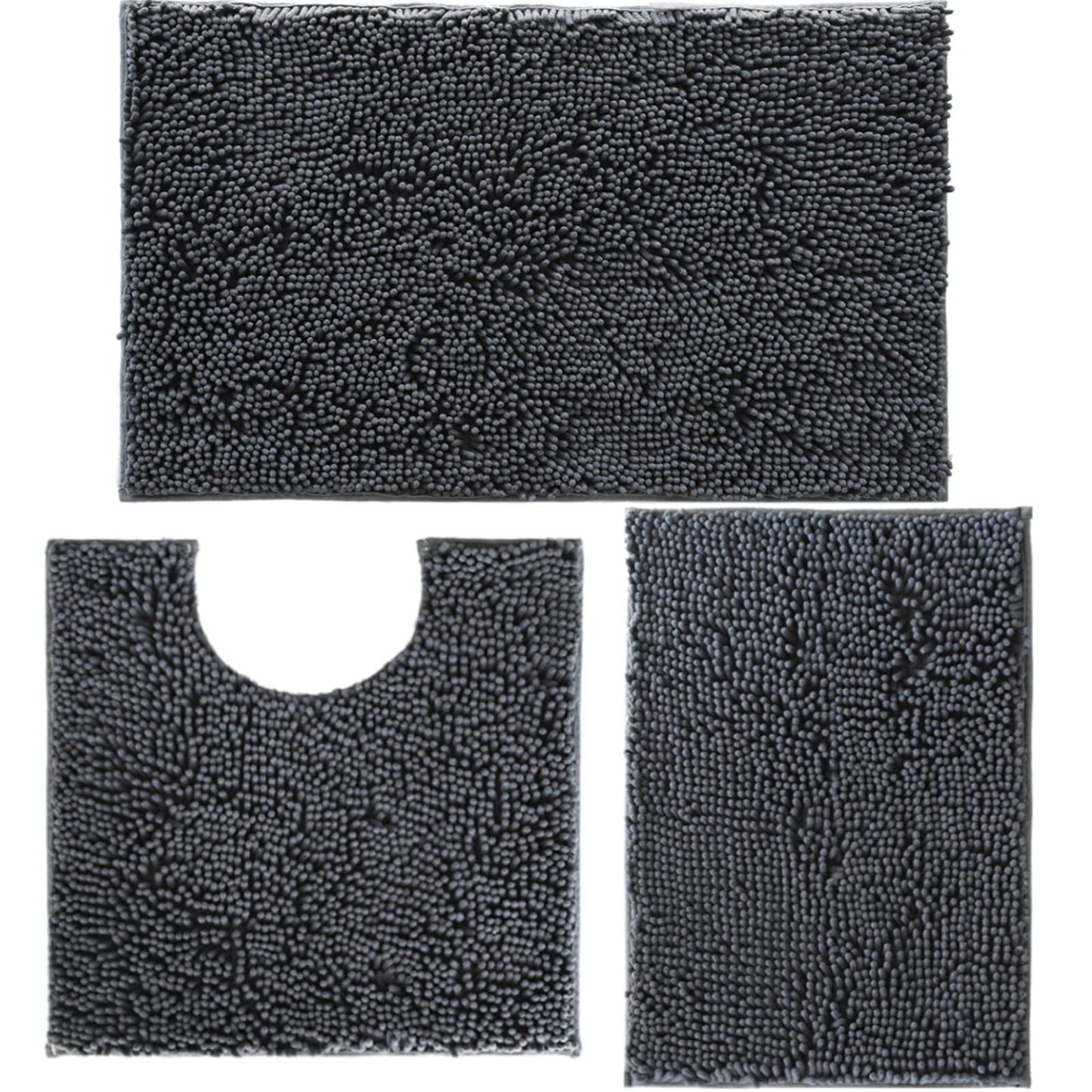 Bathroom Rugs Set Non Slip 3 Piece Bath Mat Washable Chenille Bath Rugs with PVC Backing Bath