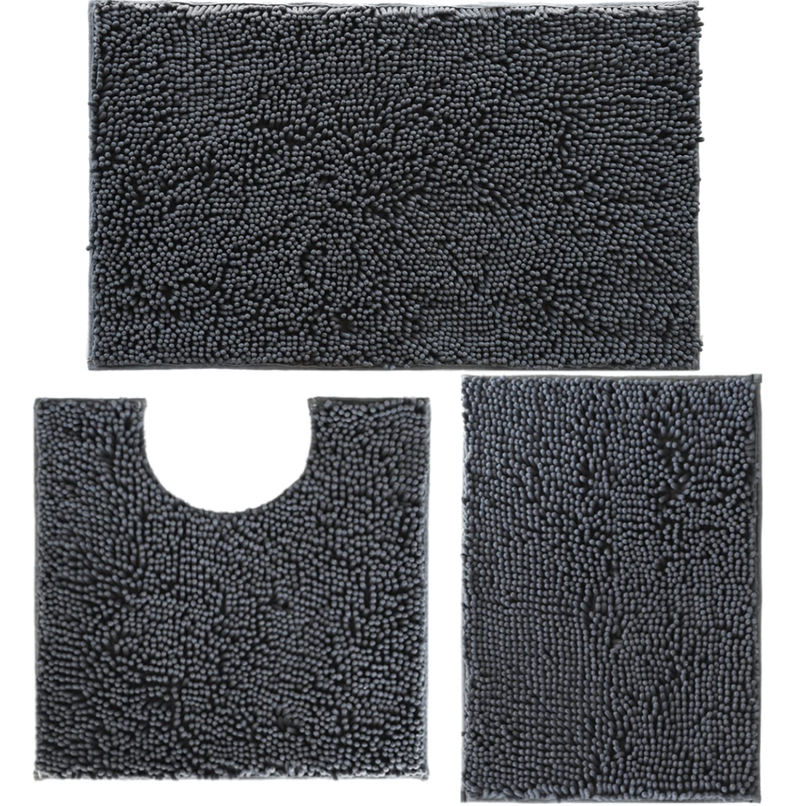 Bathroom Rugs Set Non Slip 3 Piece Bath Mat Washable Chenille Bath Rugs with PVC Backing Bath