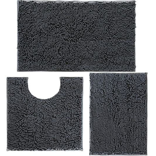 Bathroom Rugs Set Non Slip 3 Piece Bath Mat Washable Chenille Bath Rugs with PVC Backing Bath