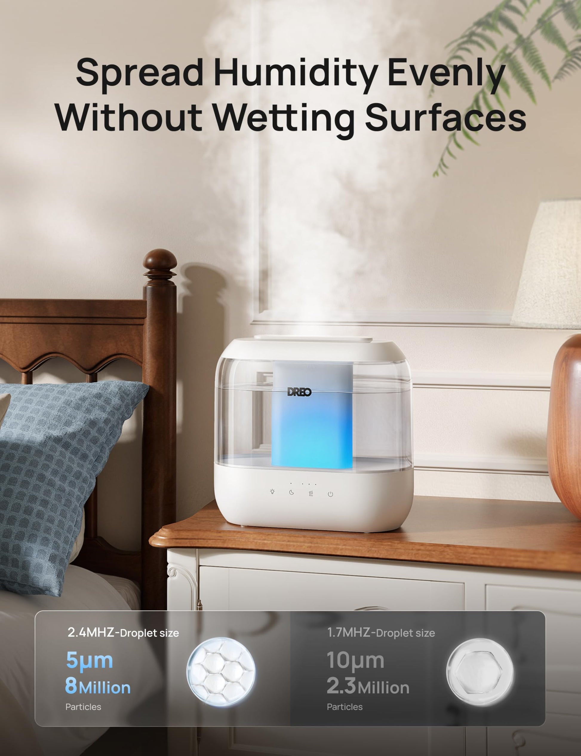DREO 4L Humidifiers for Bedroom, 36H Runtime, 28 dB Quiet, HM311