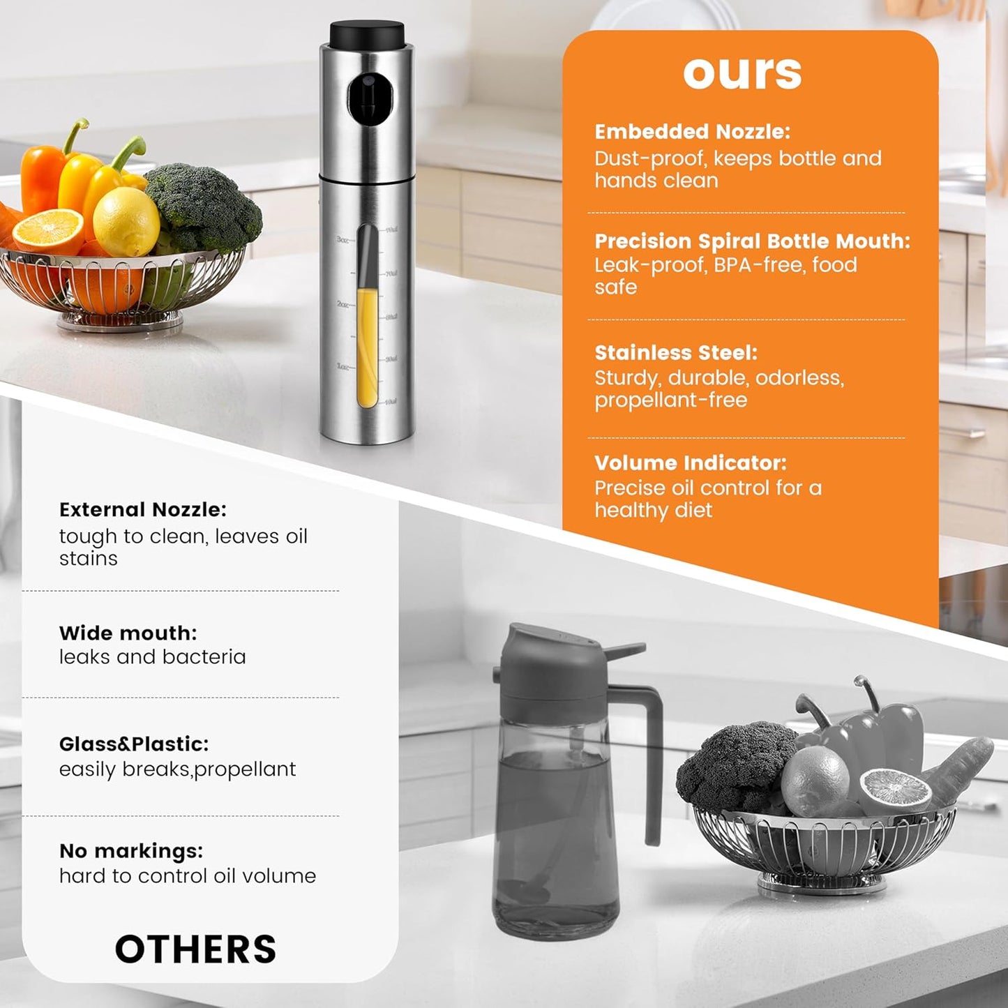 Oil Bottle for Cooking,100ml Stainless Steel Cooking Oil Spray Bottle for,Salads, BBQS and More,One-Handed Use