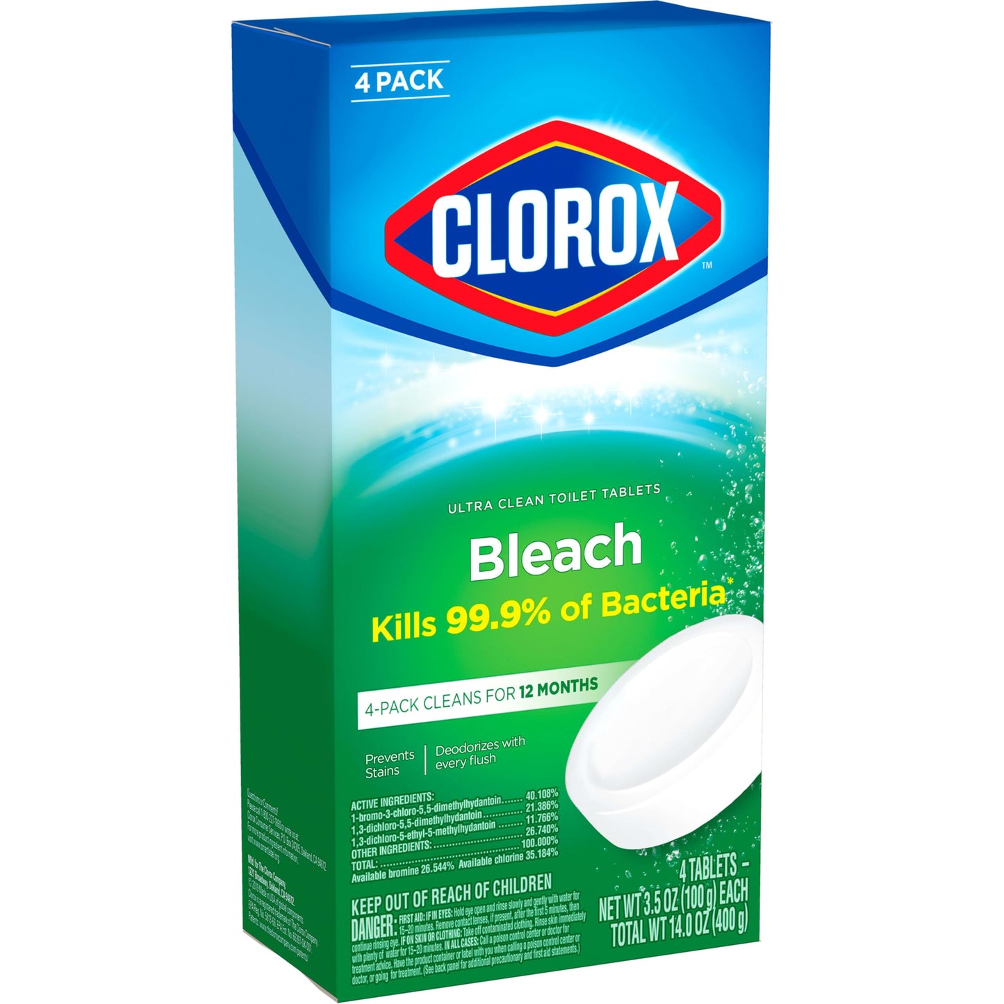 Clorox Ultra Clean Toilet Tablets Bleach 4 Count, 3.5 Ounces Each (Package May Vary)