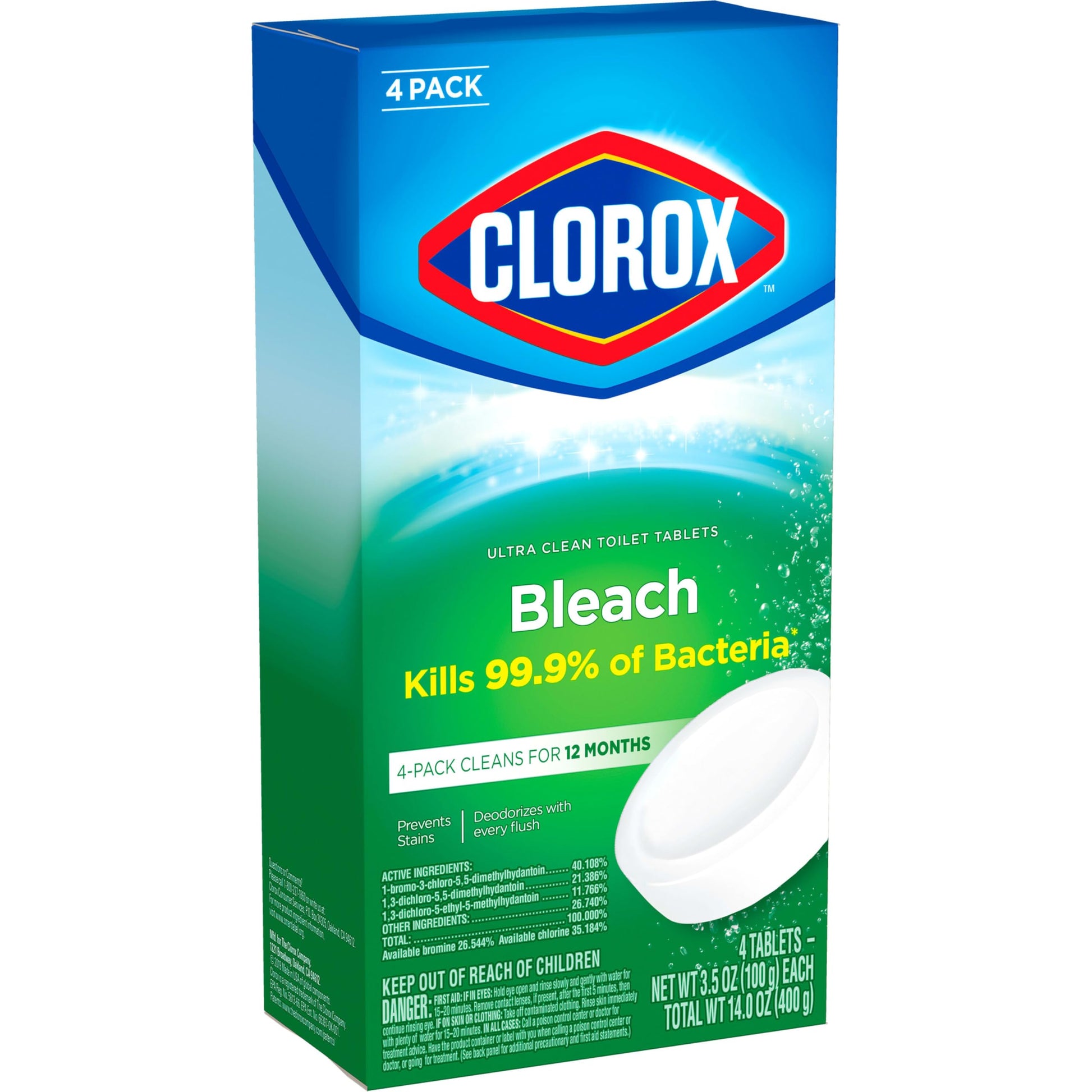 Clorox Ultra Clean Toilet Tablets Bleach 4 Count, 3.5 Ounces Each (Package May Vary)