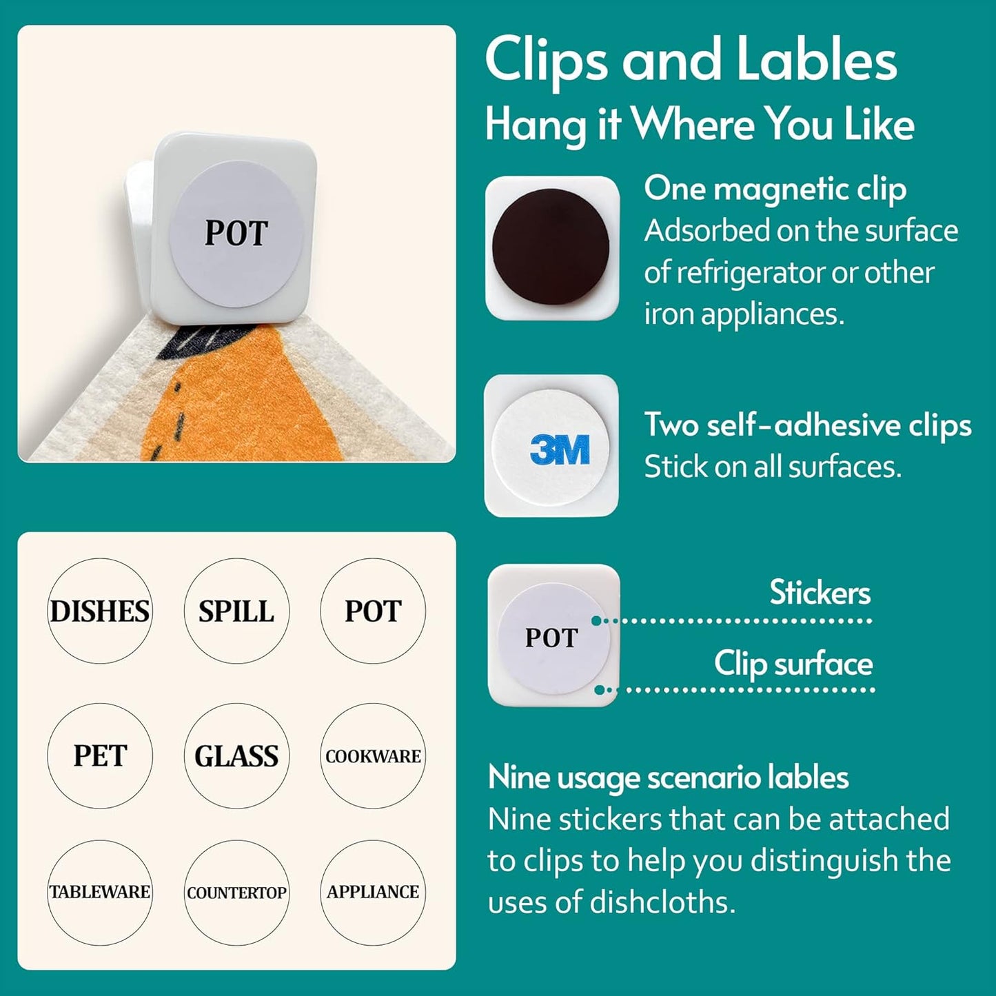 Swedish Dishcloths for Kitchen, 8 Pack Reusable Paper Towels with Clips, Non-Scratch Swedish Dish Towels, Super Absorbent Cellulose Sponge Cloths, Assorted