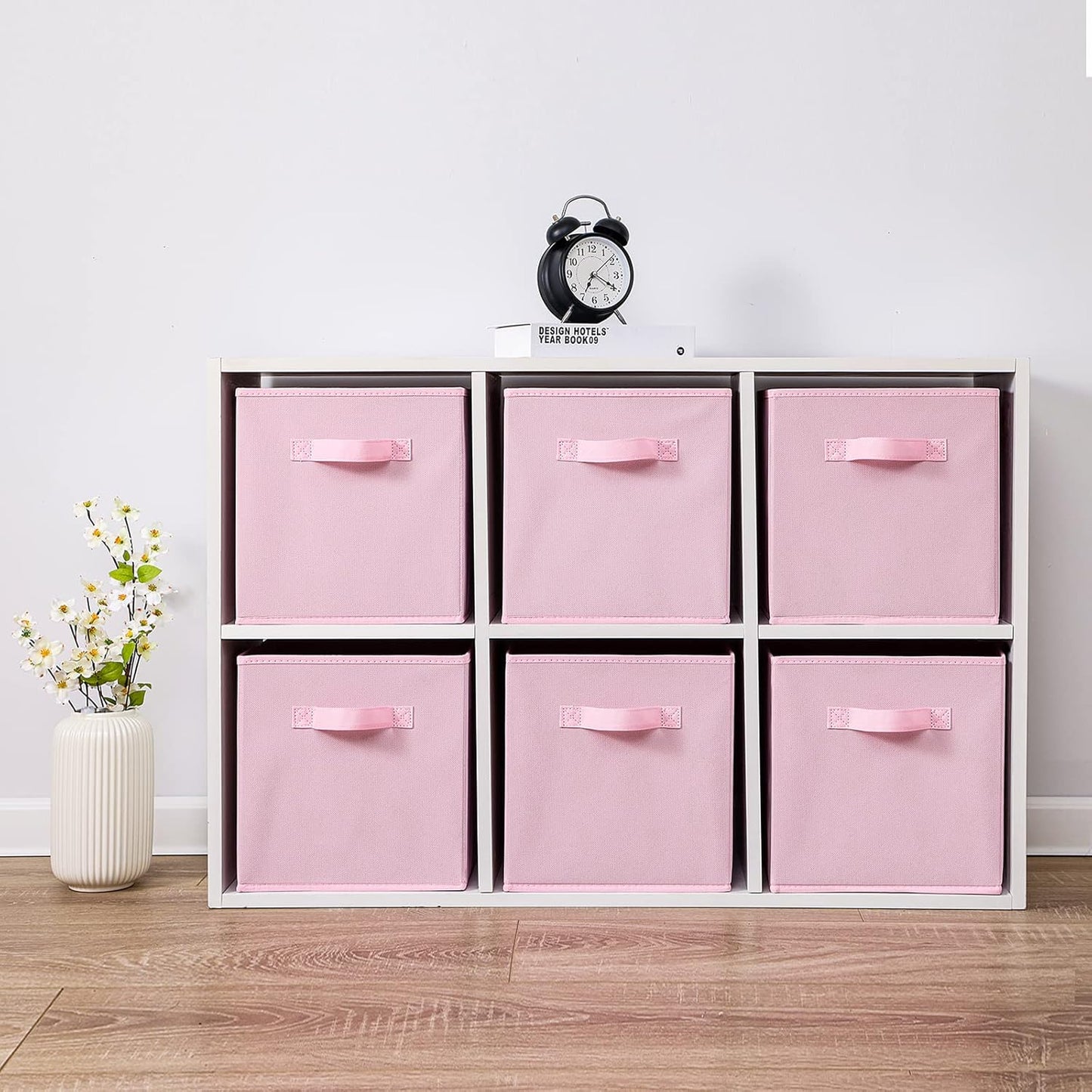 Stero 13x13x13 Inch Fabric Storage Bins 6 Pack Fun Colored Durable Storage Cubes with Handles Foldable Cube Baskets for Home, Kids Room, Closet and Toys Organization Pink
