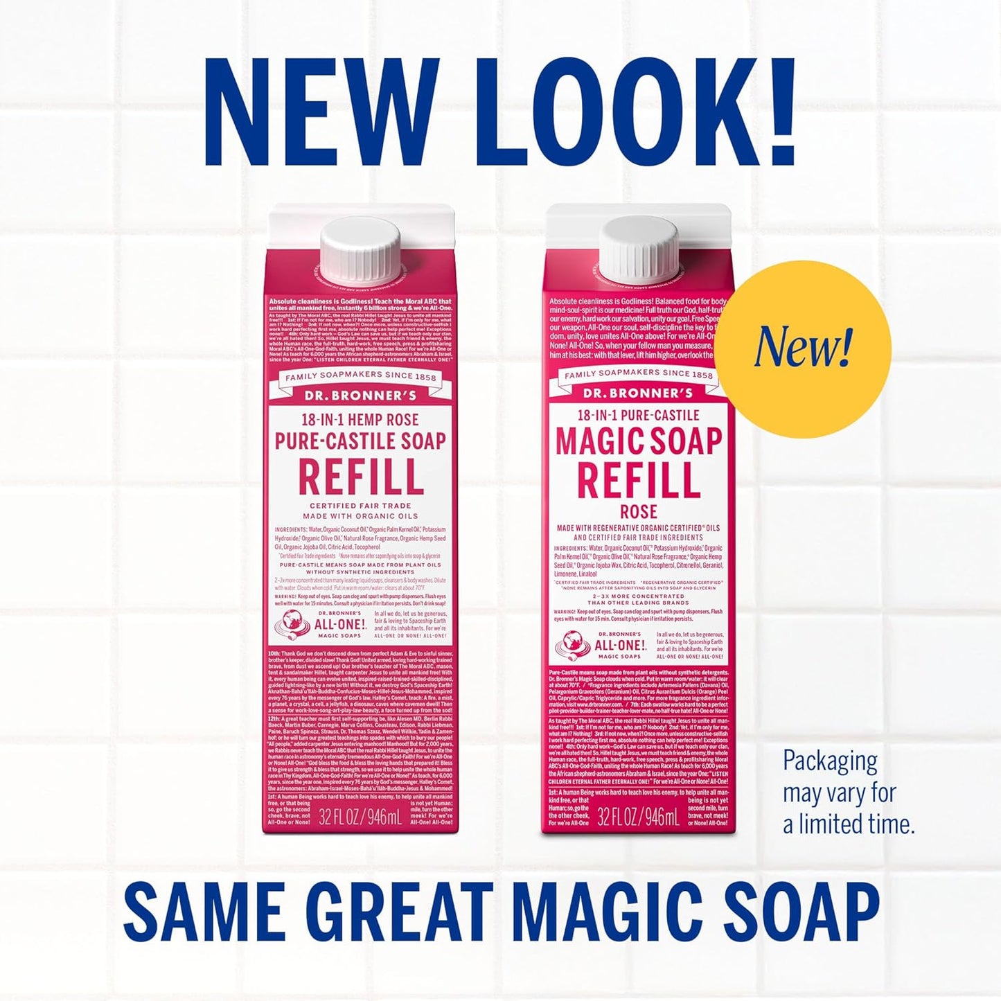 Dr. Bronner's Magic Soap-Pure-Castile Liquid Soap Refill (Rose 32 ounce, 2-Pack)-Regenerative Organic Certified Oils, For Body, Hair, Laundry, Pets & Dishes, Concentrated, Vegan, Non-GMO