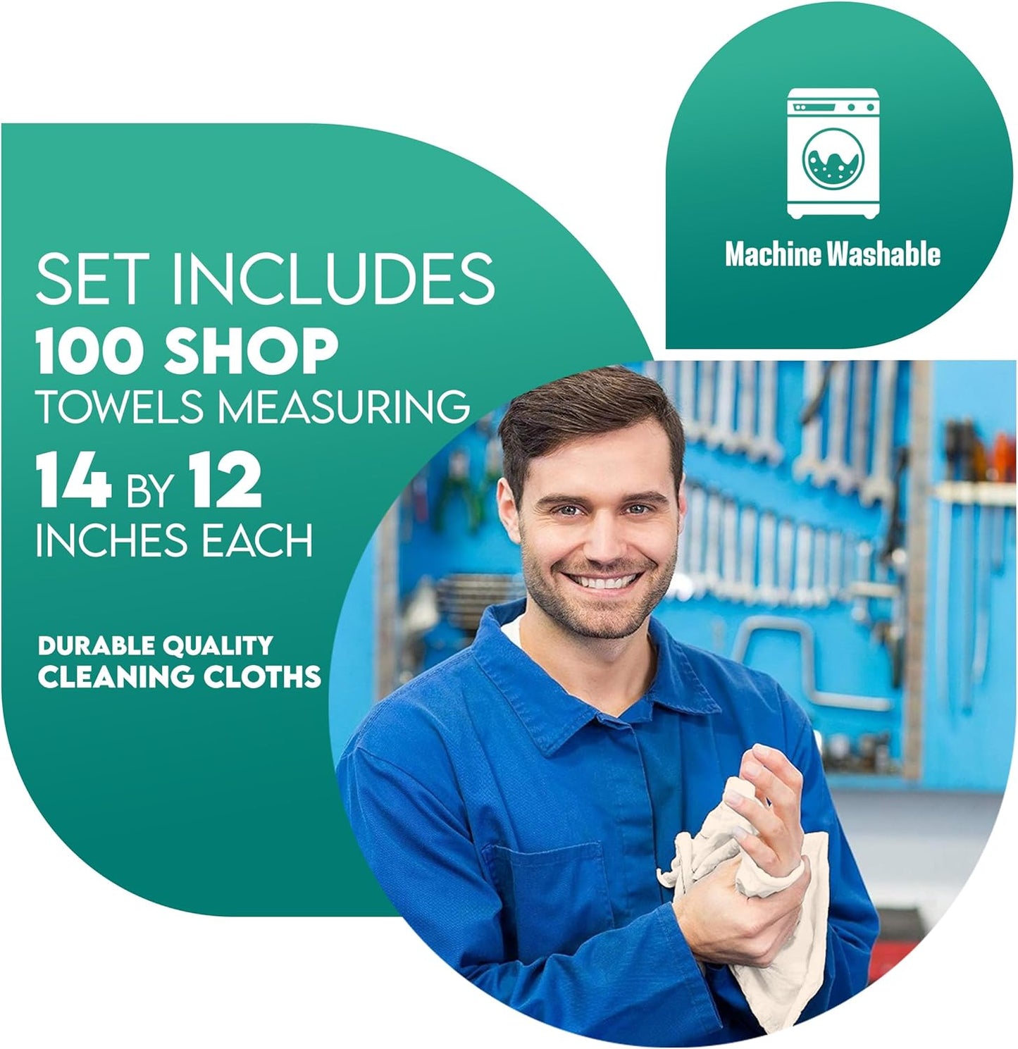 ZUPERIA Cotton Shop Towel – Multipurpose Cleaning Cloths (14" x 12" - Pack of 300 - White) Reusable Shop Rags for Automobiles, Industrial, Restaurants, Garage, and Homes