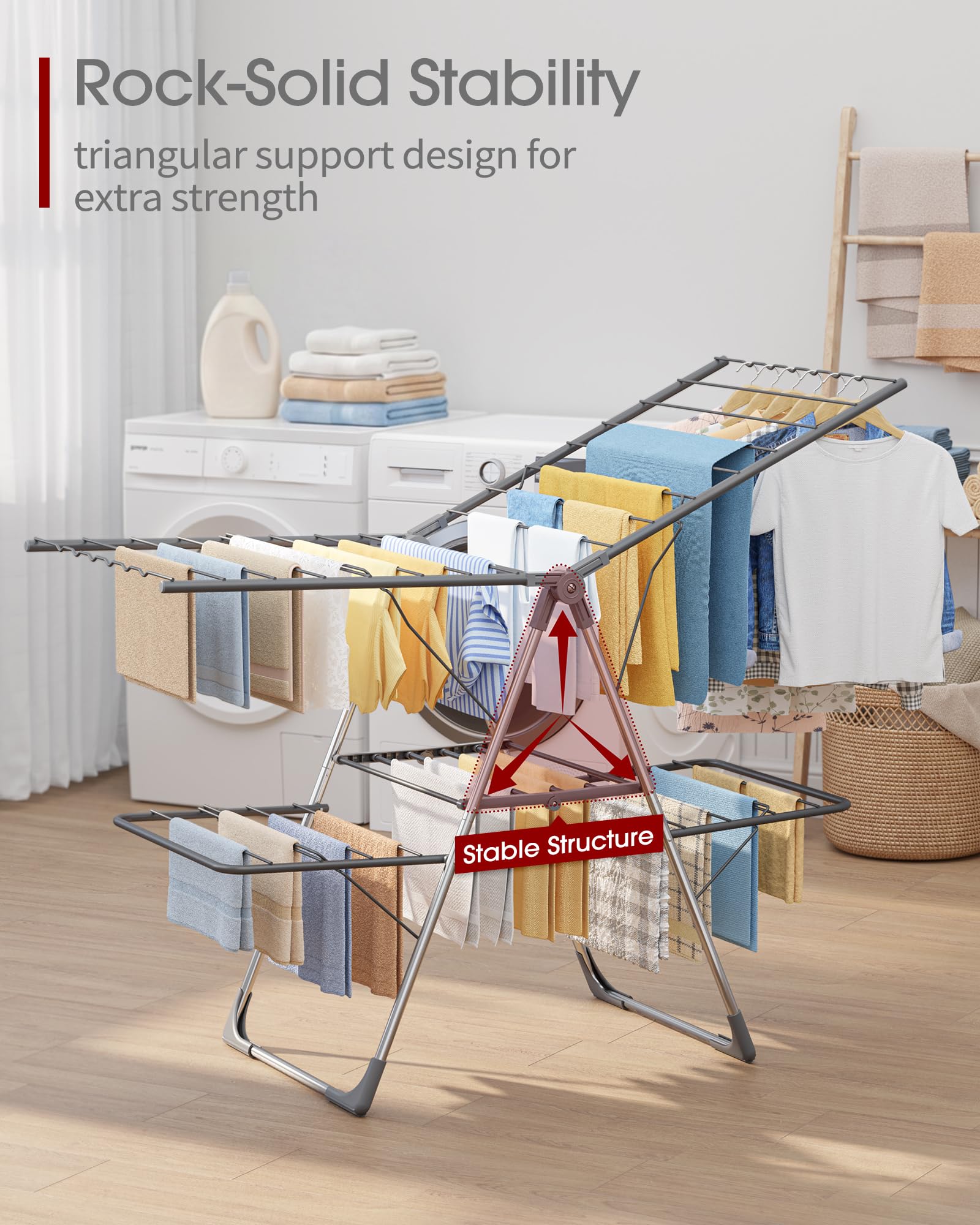 Sakugi Clothes Drying Rack, Foldable 2-Level with 55.5" Adjustable Wings