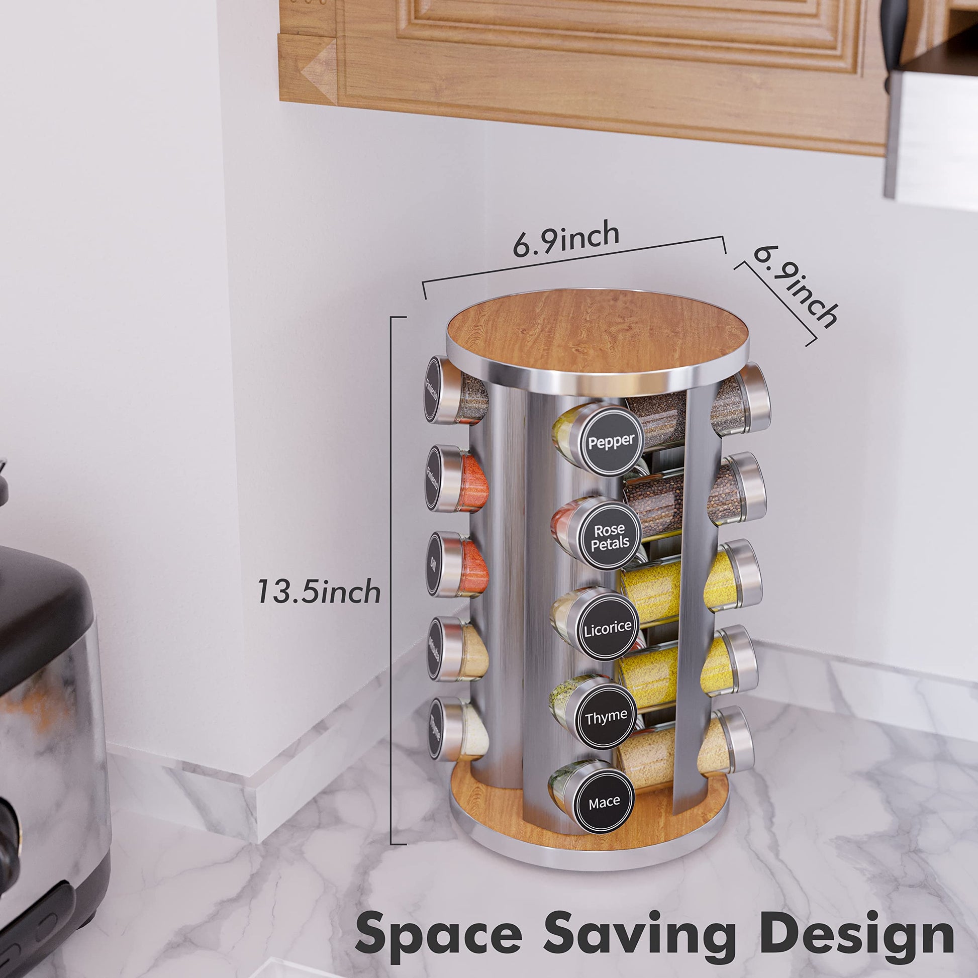 Revolving Spice Rack Set with 20 Spice Jars, Kitchen Spice Tower Organizer for Countertop or