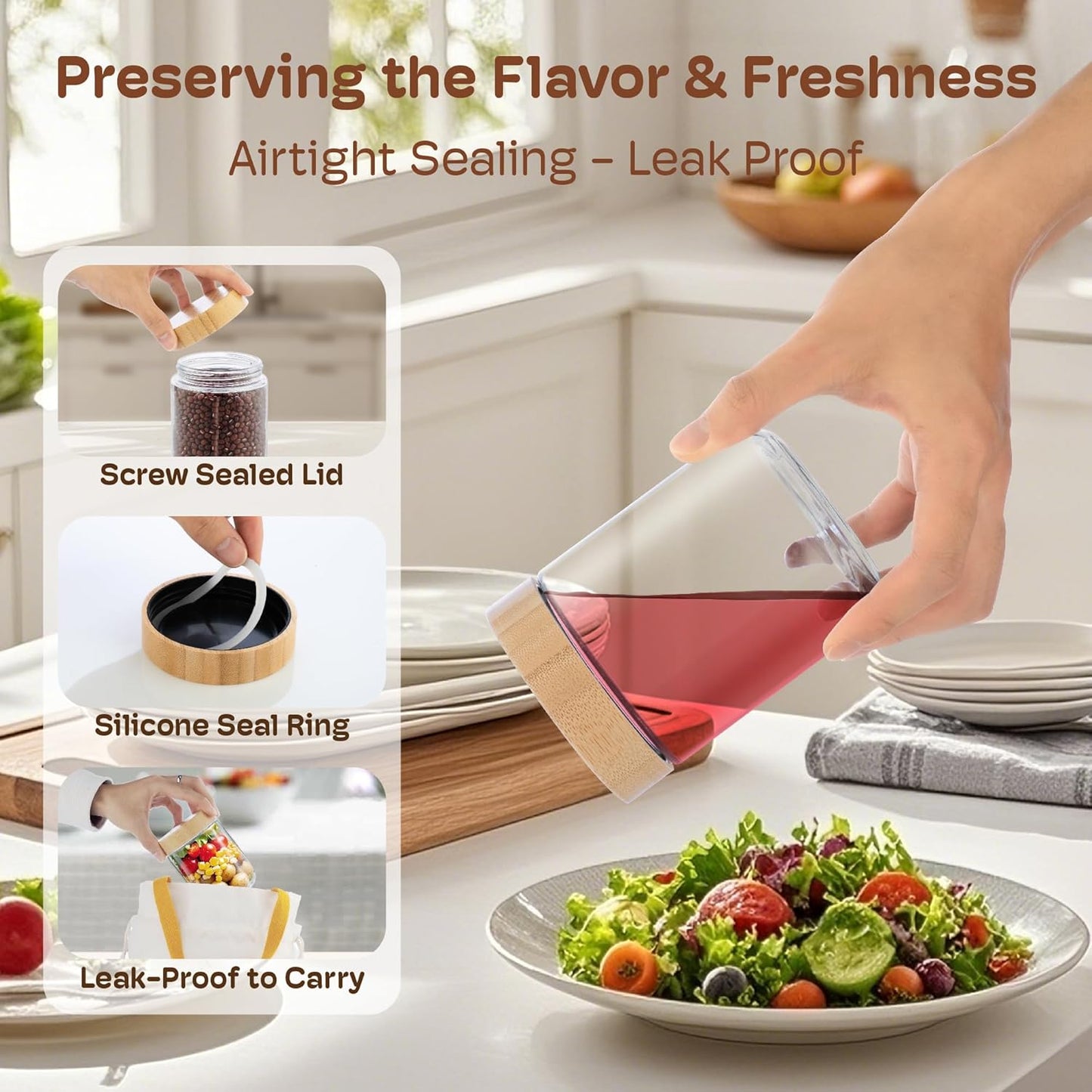 4 pack 16oz Overnight Oats Containers with Bamboo Lids, Glass Jars with Airtight Lids for Meal Prep, Wide Mouth Mason Salad Jars, Glass Food Storage Container for Yogurt Chia Snacks Spice Sugar