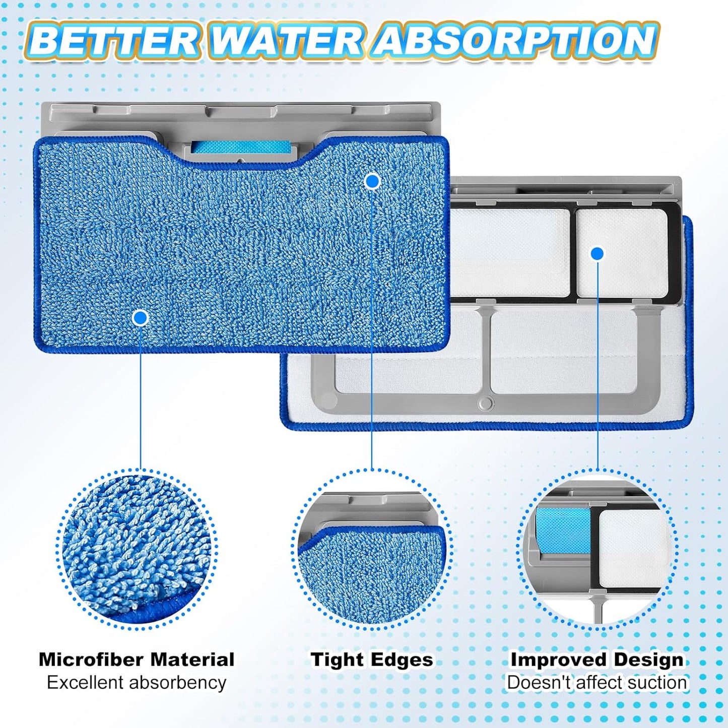 KEEPOW Reusable Mop Replacement Pads Compatible with Shark Vac Mop VM252 VM200 VC205 VM250 VM190 VM200P12, Vacuum Mop Pads Refills for Hardwood Floor with Upgraded Dirt Chamber, Blue, 6+4+2 Pack