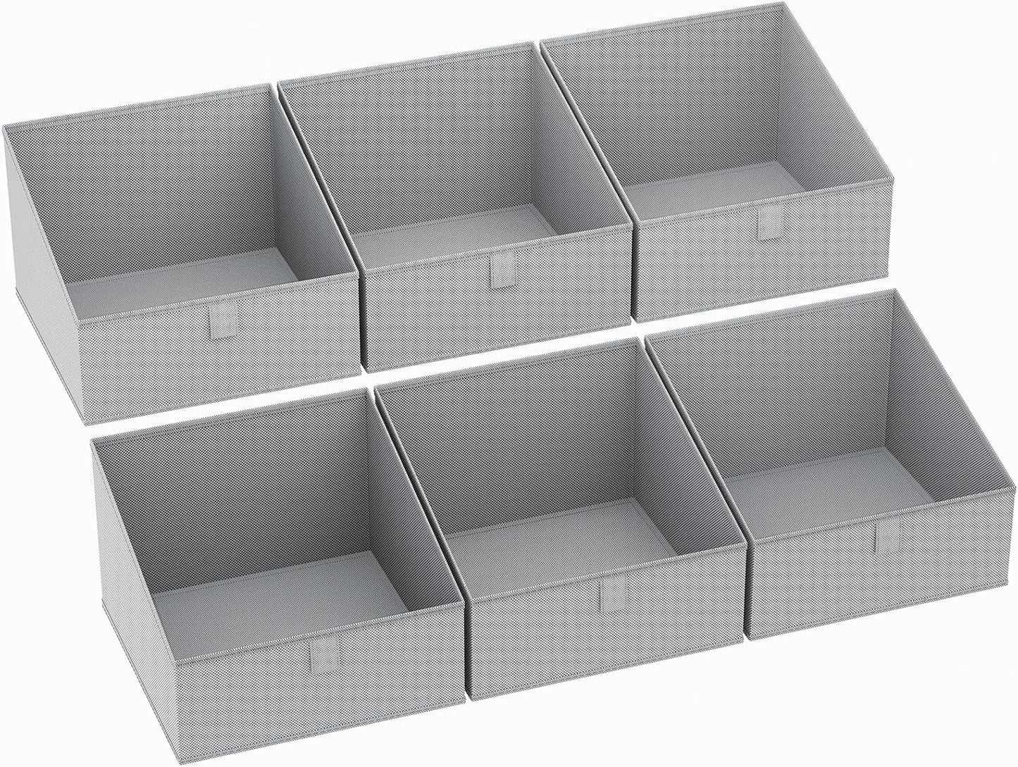 DIMJ Storage Bins for Closet, Trapezoid Storage Bins with Front Handle, Fabric Storage Baskets for Shelves, Line Closet Organizers for Toys, Boooks, Clothes, 6 Packs (Grey)