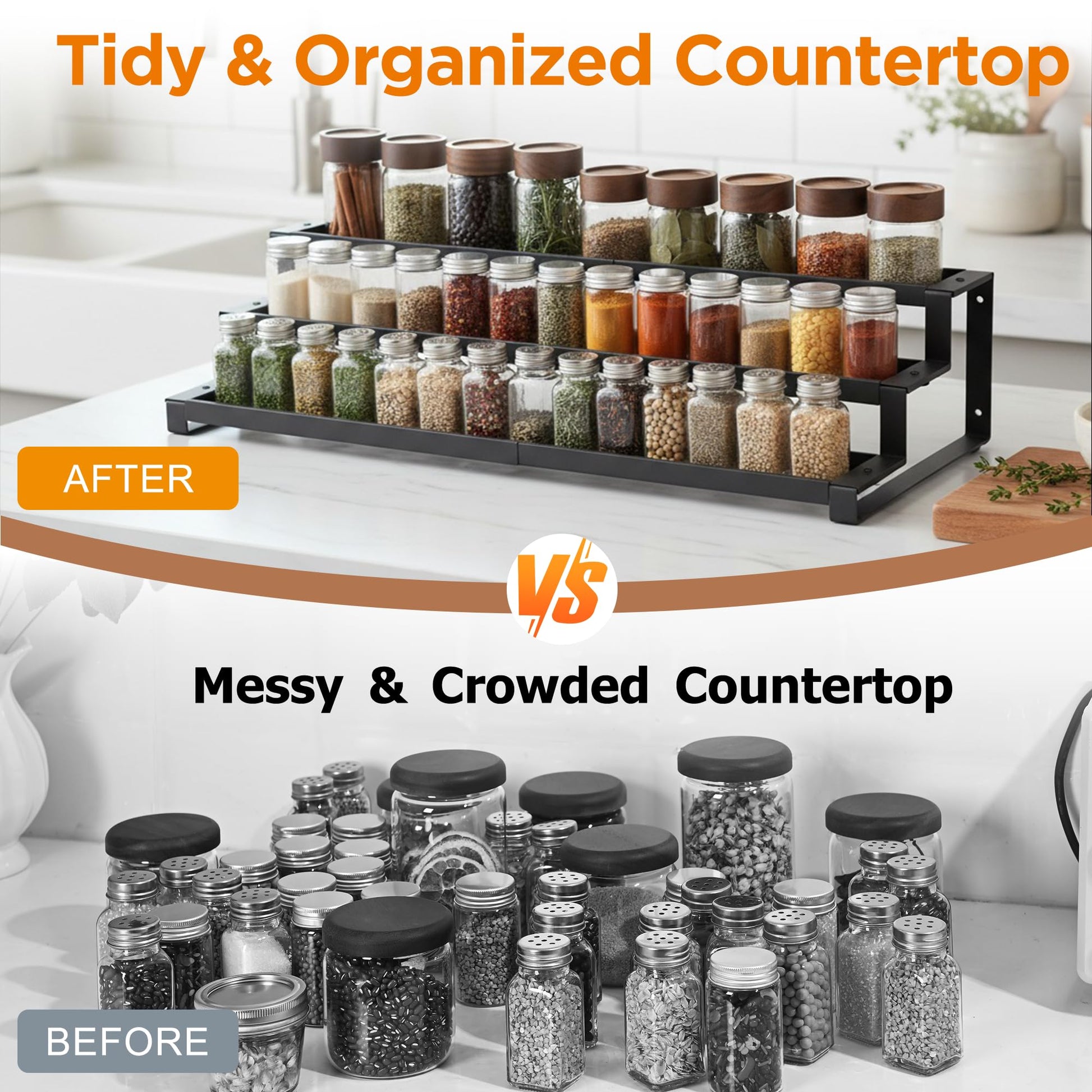 3-Tier Spice Rack Organizer for Kitchen Cabinet or Pantry, 16"-29" Expandable Spice Organization