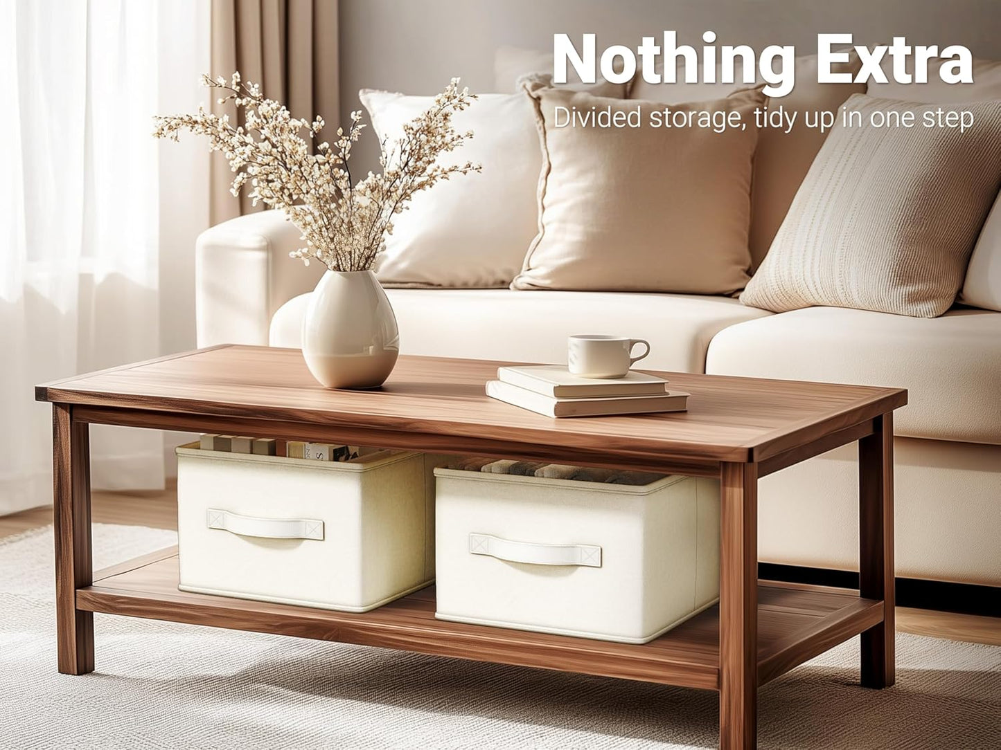 3 Pack Fabric Storage Bins for Shelves | 14¾" L*10¼" W*8¼" H Closet Storage Bins | Collapsible Closet Organizers for Clothes | Linen Clothes Bins | White & Ivory