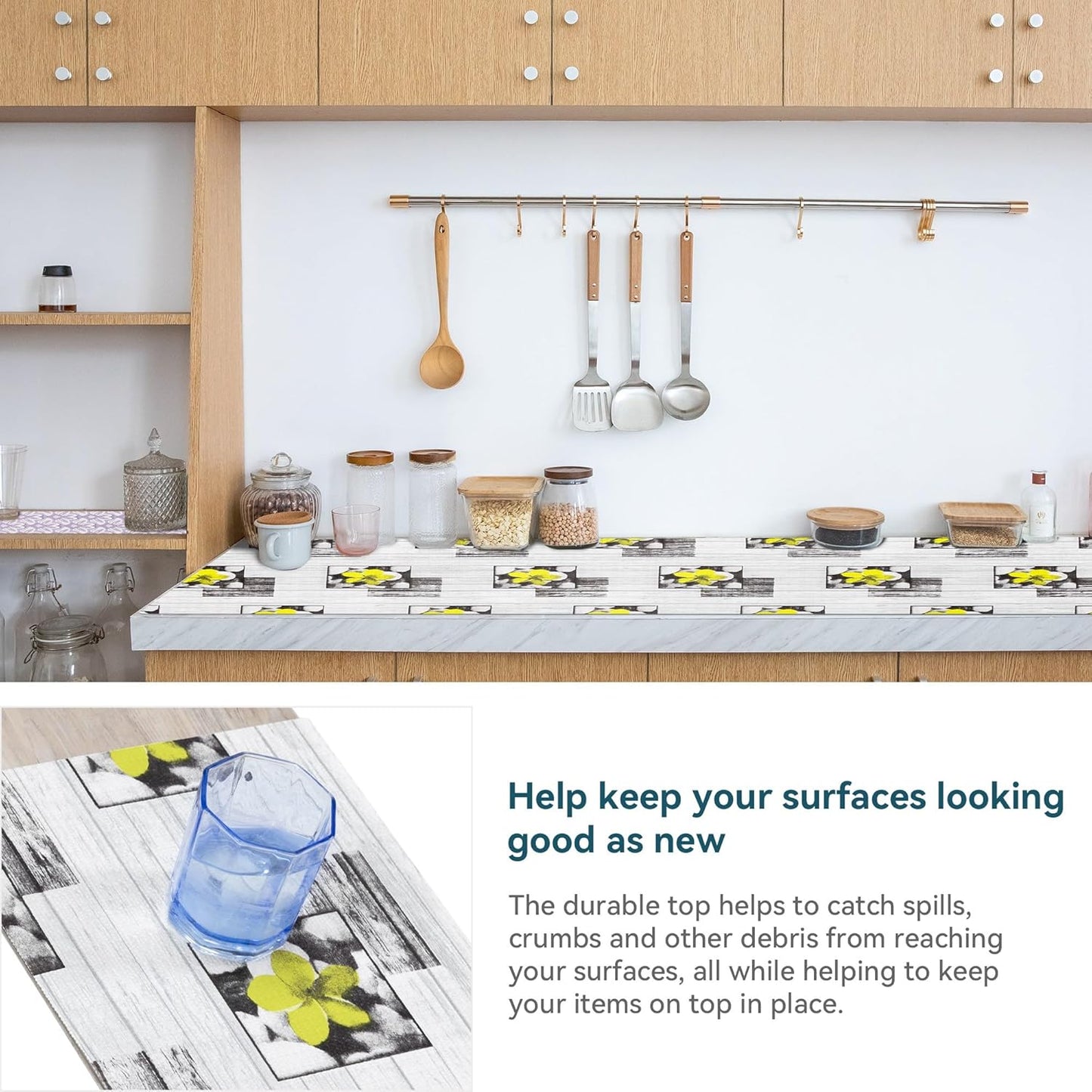 Non Adhesive Shelf Liner Kitchen 12" W x 60" L Drawer Liner Pantry Liner for Shelves Cupboard Liner Kitchen Cabinet Cover Easy to Trim