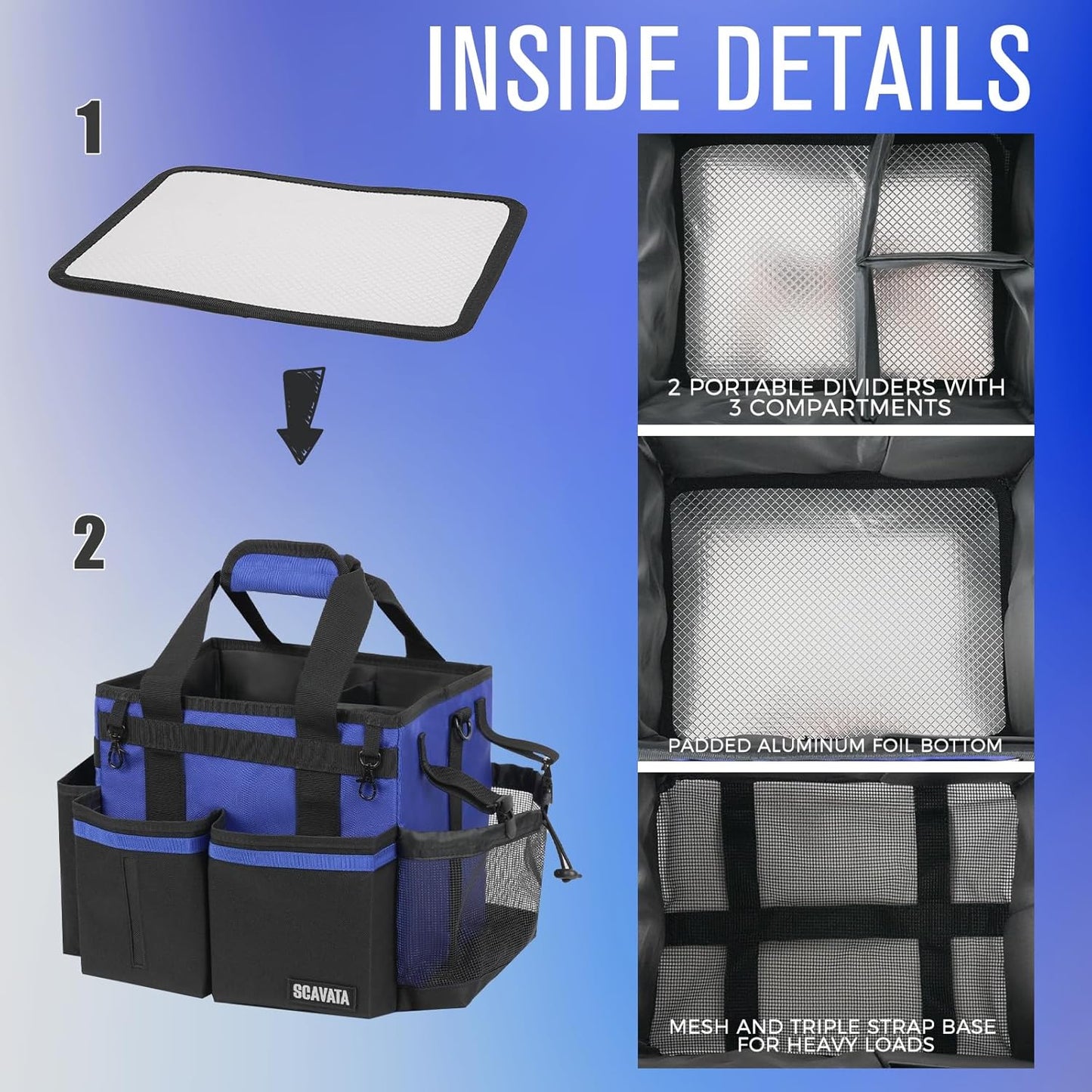 Compact Wearable Cleaning Caddy, Small Supplies Organizer with Handle & Shoulder Straps for Housekeepers, Under Sink & Car Cleaning Tool Organizer Bag (Blue)