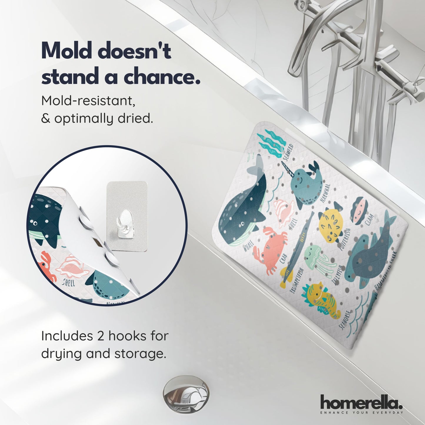 homerella Bathtub Mat Non Slip Kids 40x16 Baby Bath Mat Non Slip Anti Mold
