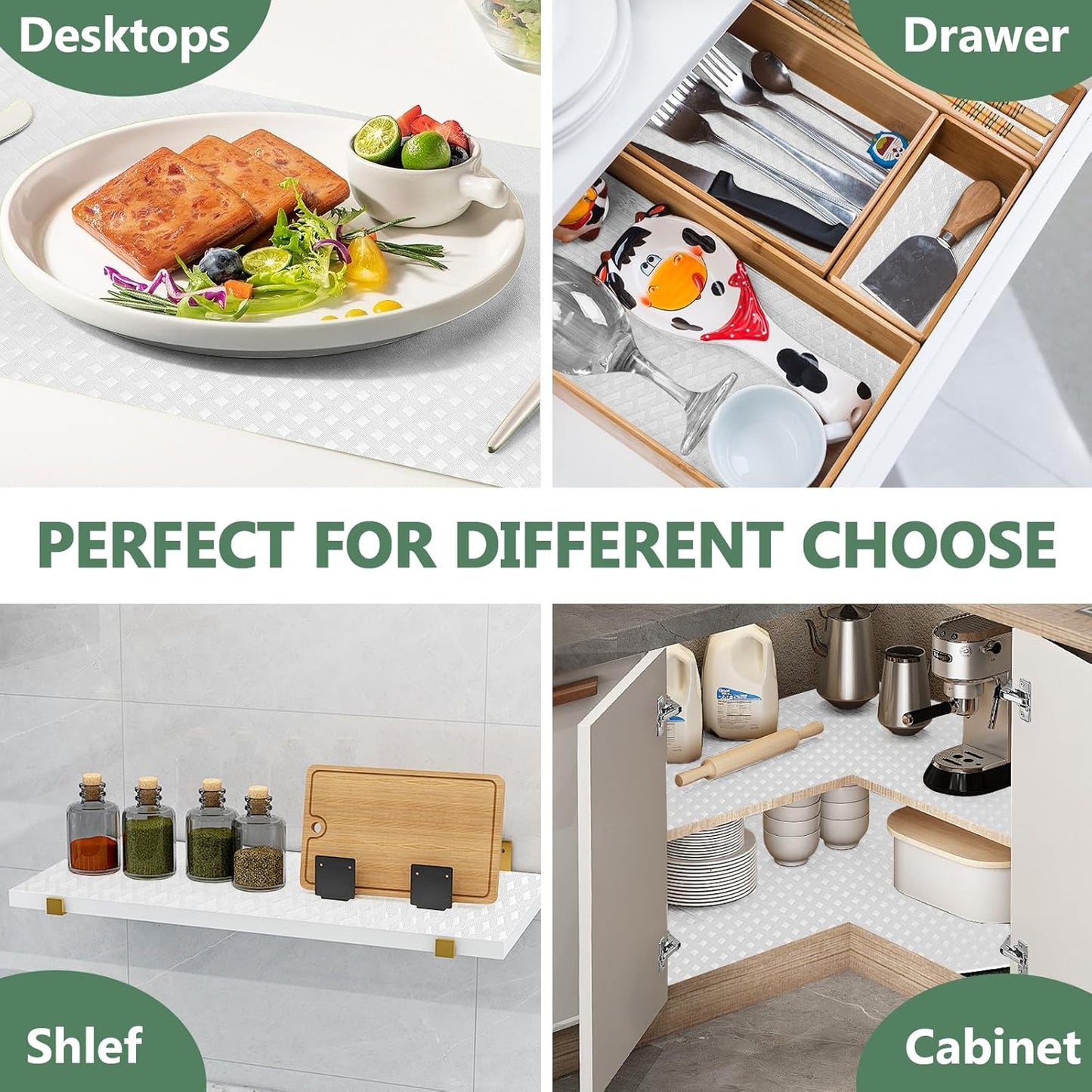 Shelf Liners, Non-Adhesive Drawer Liner, Waterproof & Oil-Proof Kitchen Cabinet Cupboard Liner Plastic EVA Material BPA Free Fridge Liner Mats Paper Protector for Shelves (White/16in x 240in)