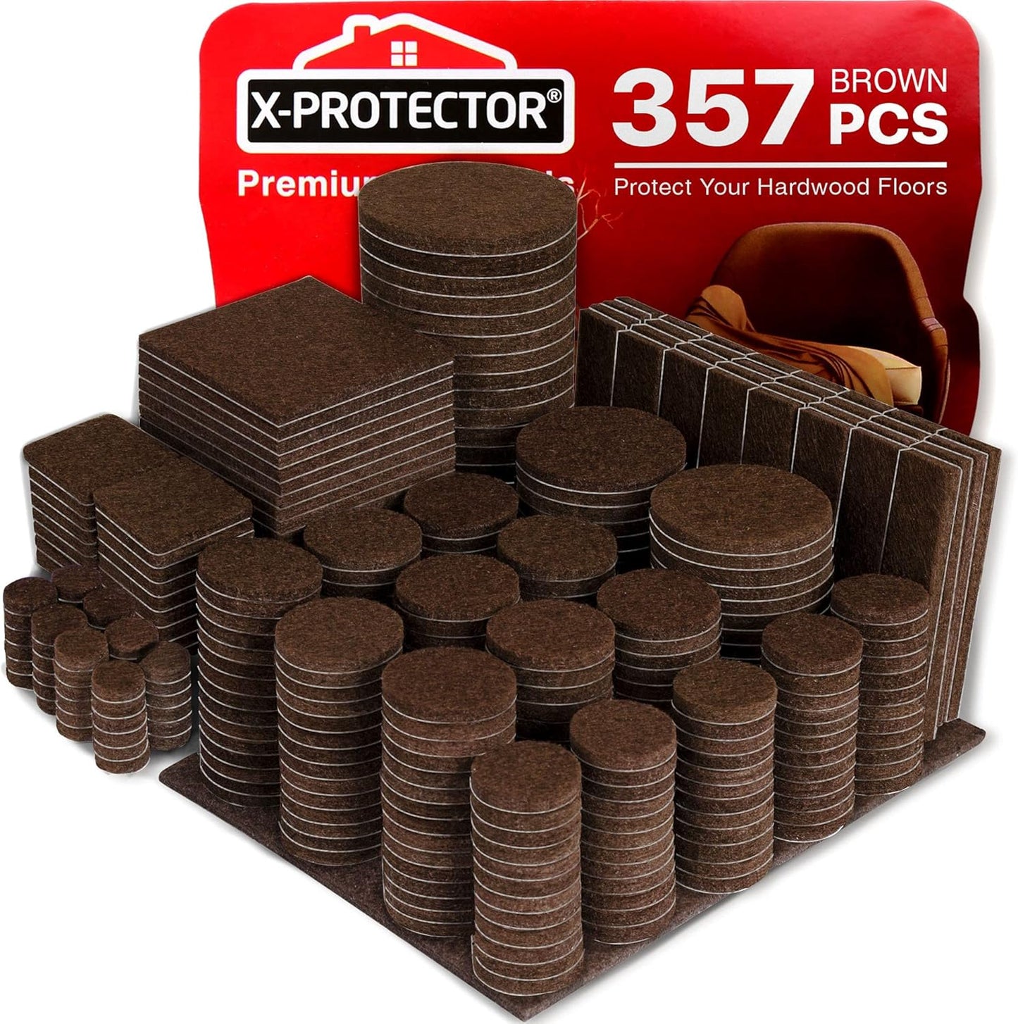 X-PROTECTOR 357 pcs Premium Huge Pack Felt Furniture Pads! Quantity of Furniture Sliders with Many Big Sizes – Your Ideal Floor Protectors. Protect Your Hardwood & Laminate Floor!