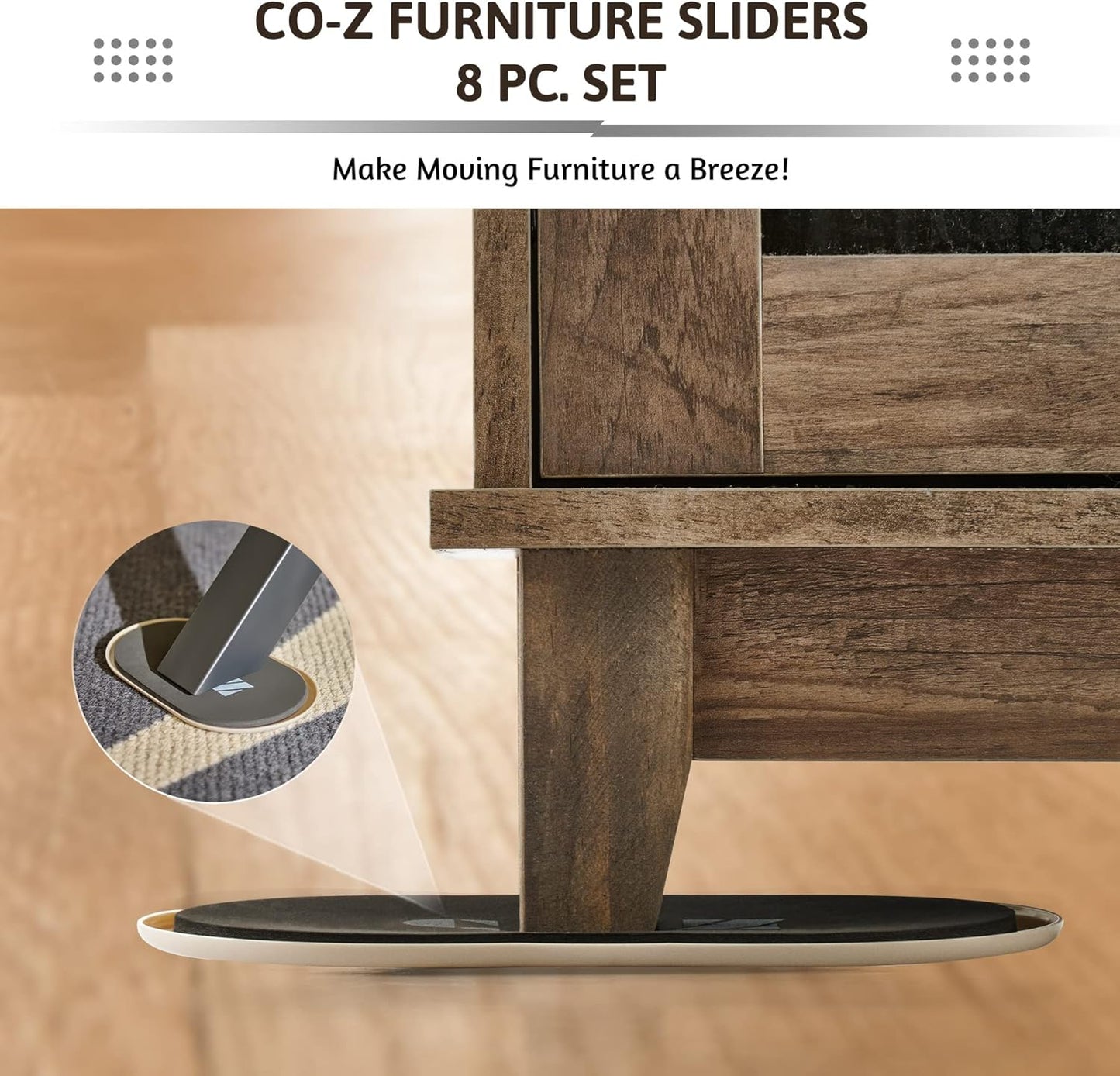 CO-Z Large Furniture Sliders - 8 Pack, 6" x 9 1/2" Oval Reusable Furniture Sliders for Carpet, Heavy-Duty Furniture Gliders Movers for Hardwood Floors, Plastic Moving Pads for Heavy Furniture