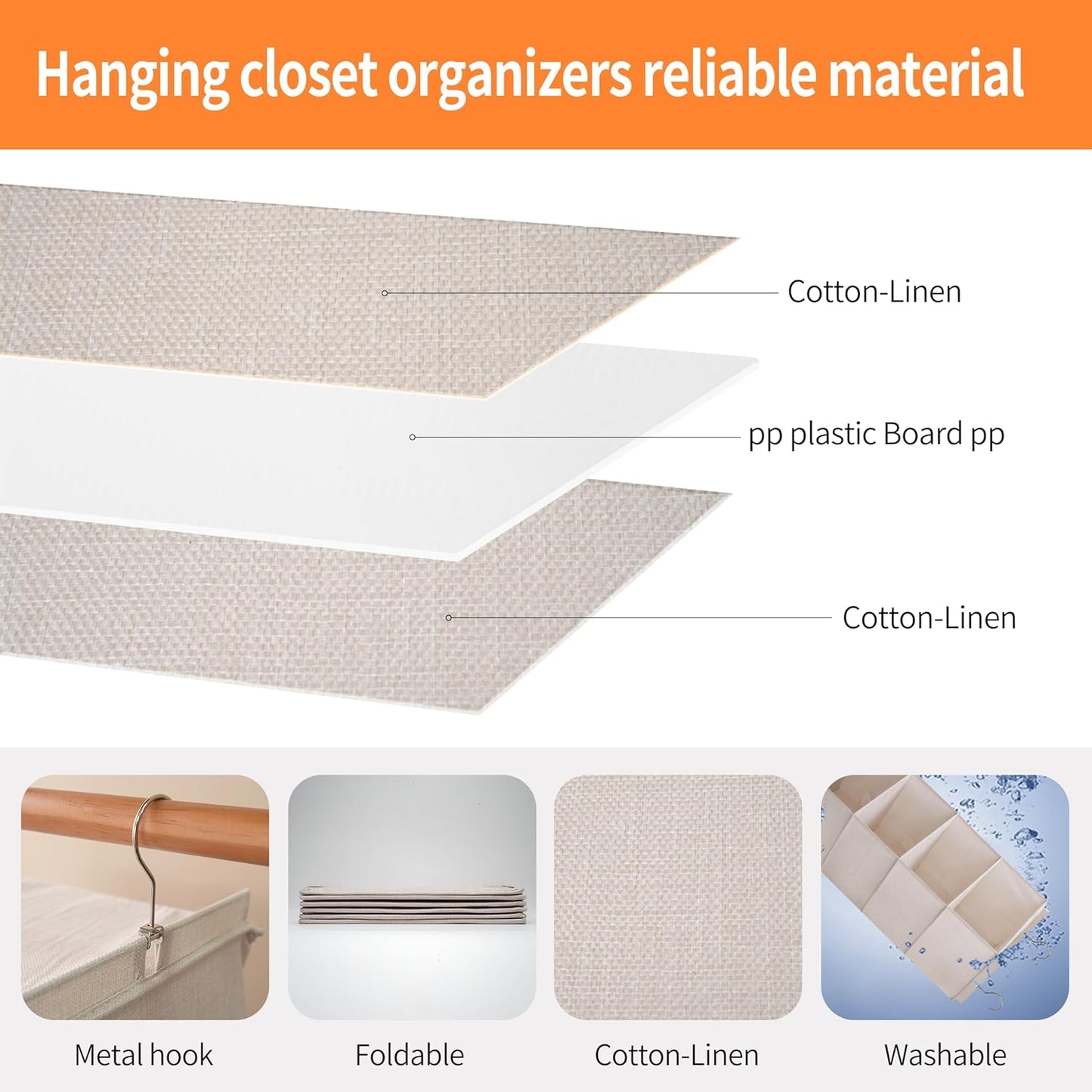 Large Hanging Sweater Organizer for Closet,Collapsible 6-Shelf Hanging Closet Shelves with Drawers, Washable (Beige -6 Shelf)
