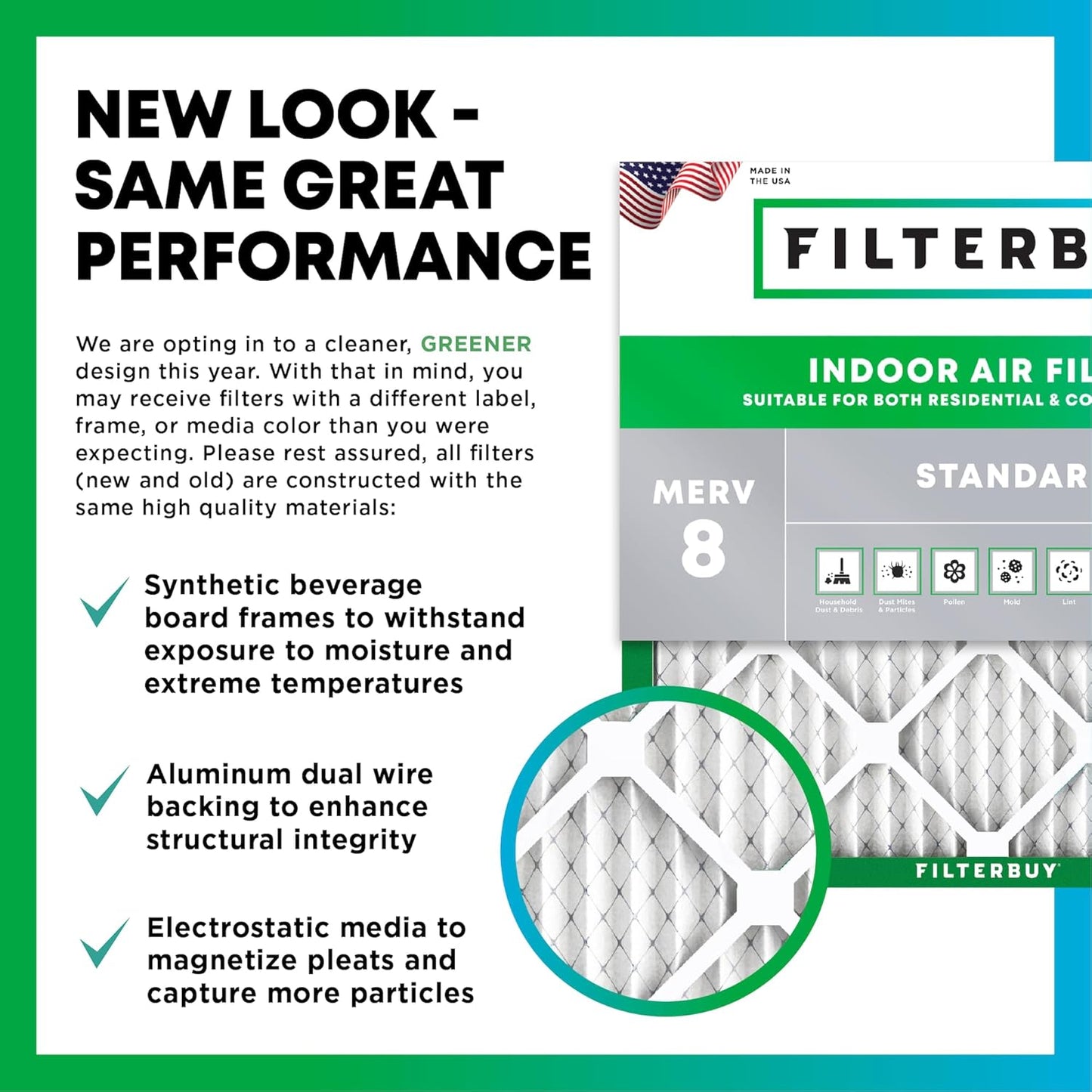 Filterbuy 14x25x1 Air Filter MERV 8 (MPR 700) Dust Defense Replacement (6-Pack), Electrostatic Pleated HVAC AC Furnace Filters, Made in USA (Actual Size: 13.50 x 24.50 x 0.75)