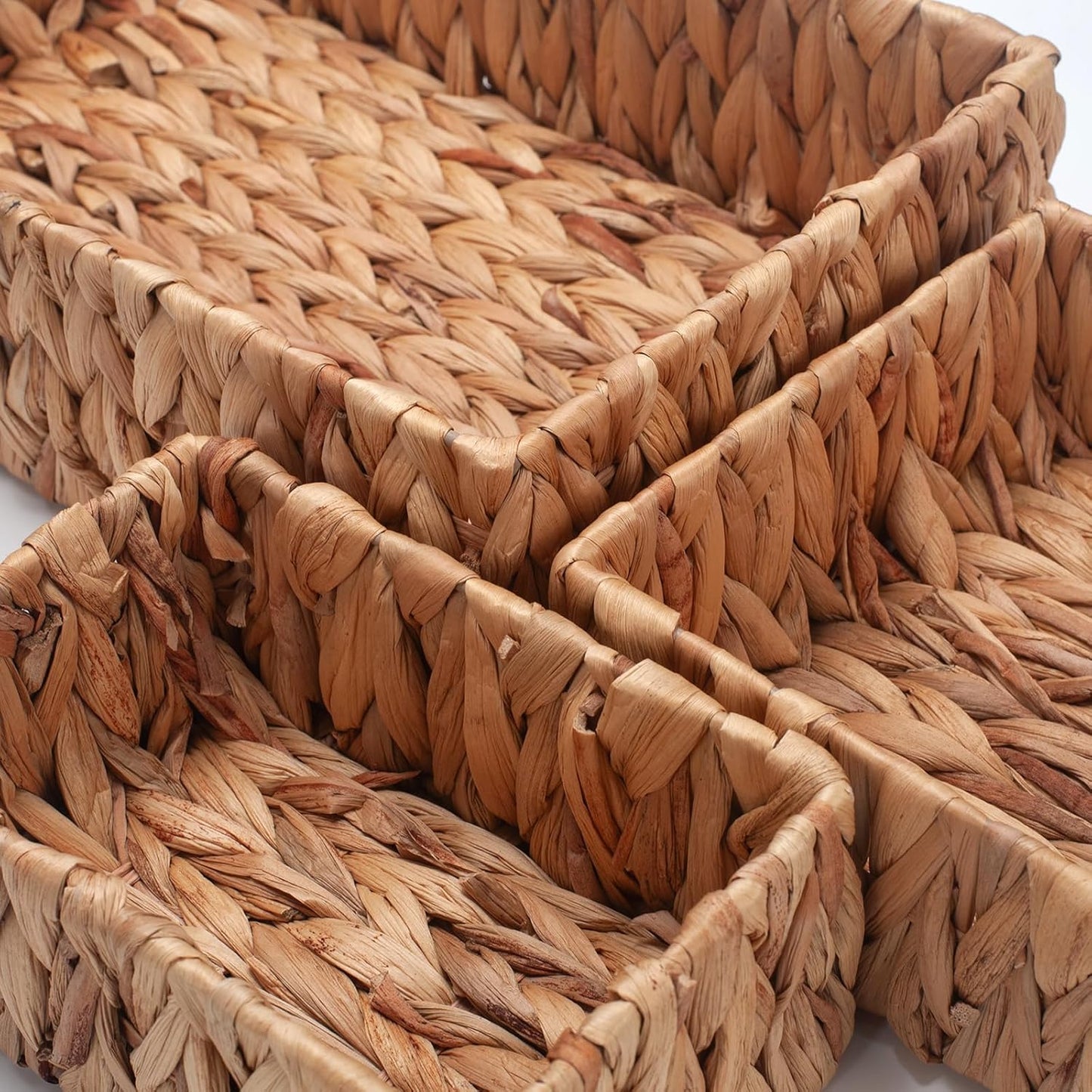 Water Hyacinth Rectangular Storage Basket for Organizing Natural Wicker Baskets for Shelves Pantry Bathroom Set of 3