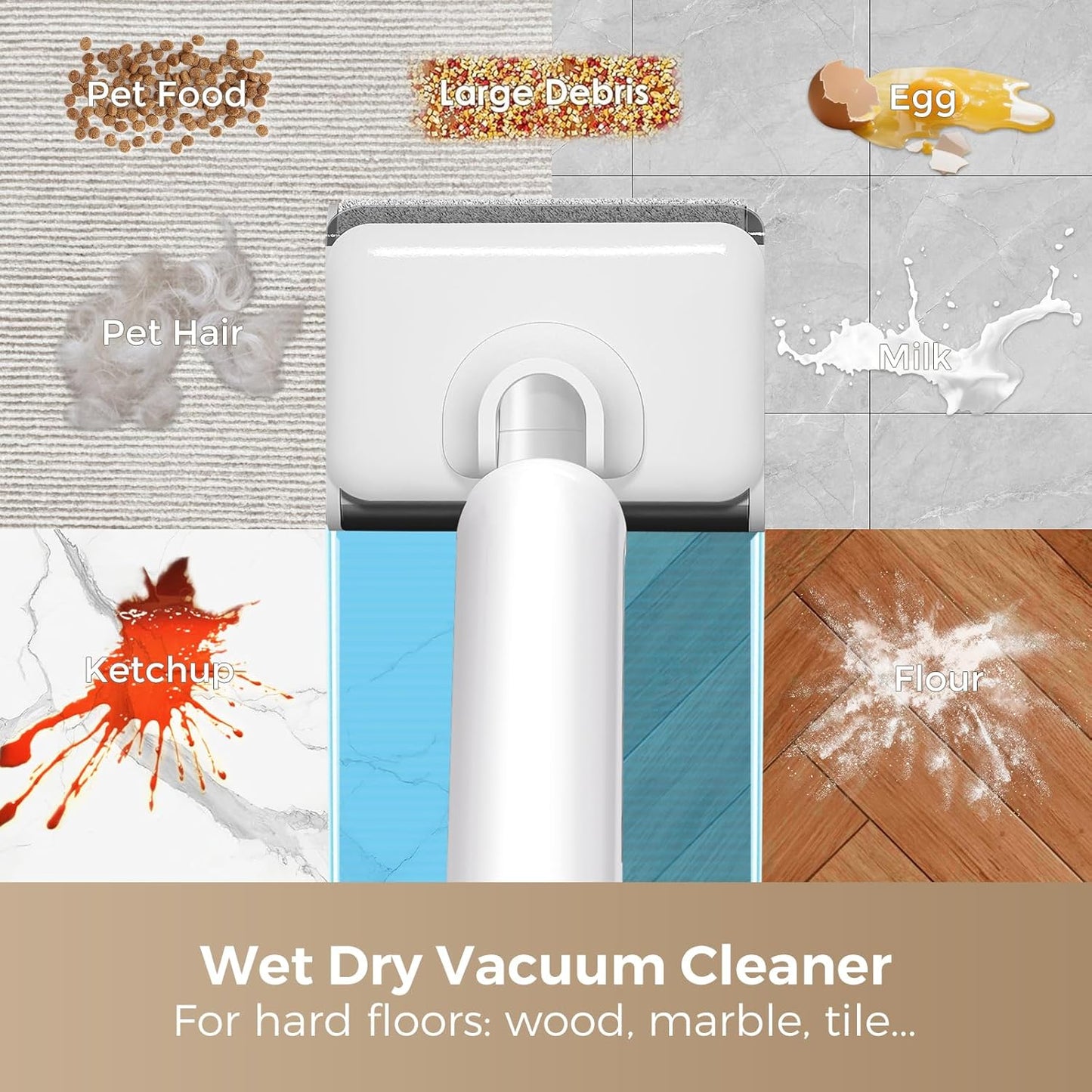 Wet Dry Vacuum Cleaner, 180°Lie-Flat Vacuum Mop All in One with Auto Self-Cleaning, Smart Floor Cleaner Machine for Hard Floor, 35 Mins Runtime, Edge Cleaning, Self-Propelled Vacuum Mop Combo