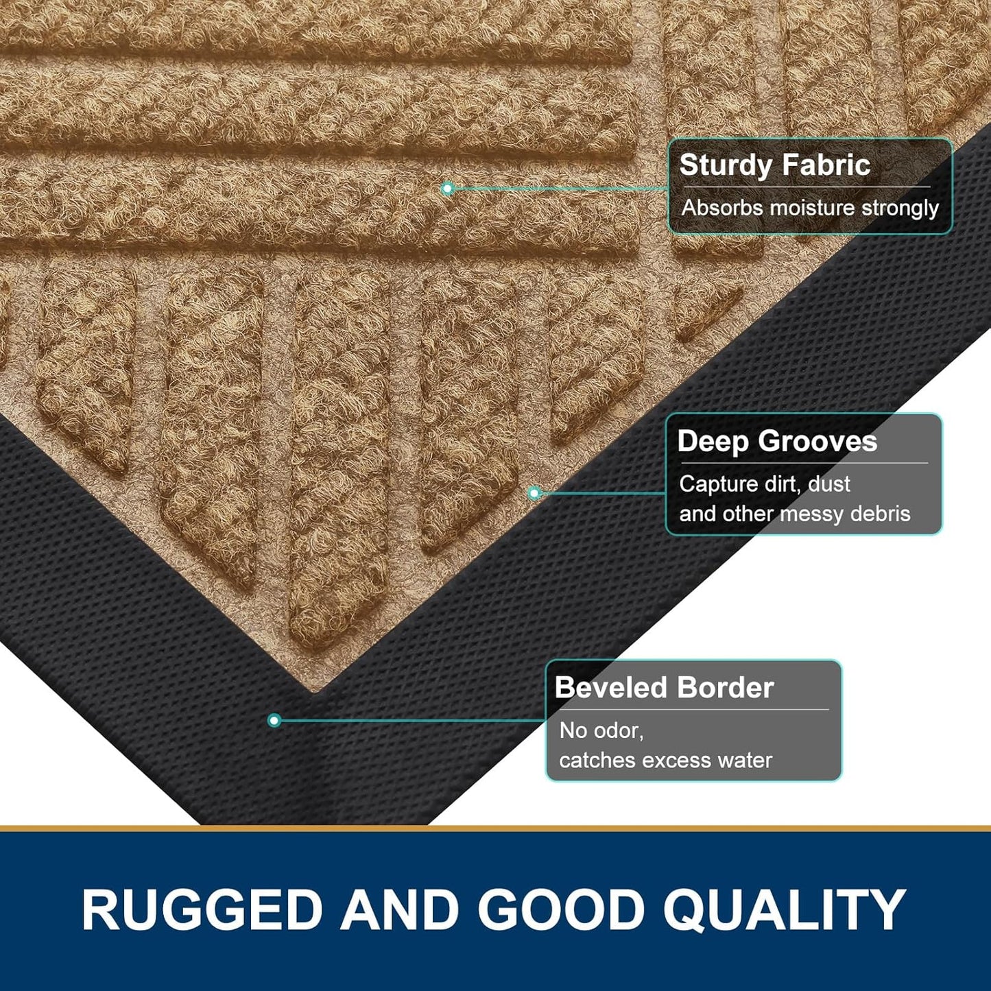 Smiry Front Door Mat Outside Entrance, Heavy Duty Outdoor Indoor Natural Rubber Doormat, Non Slip, Trap Dirt and Moisture, Easy Clean, Low Profile Patio Porch Entryway Mat, 29.5x17, Coffee