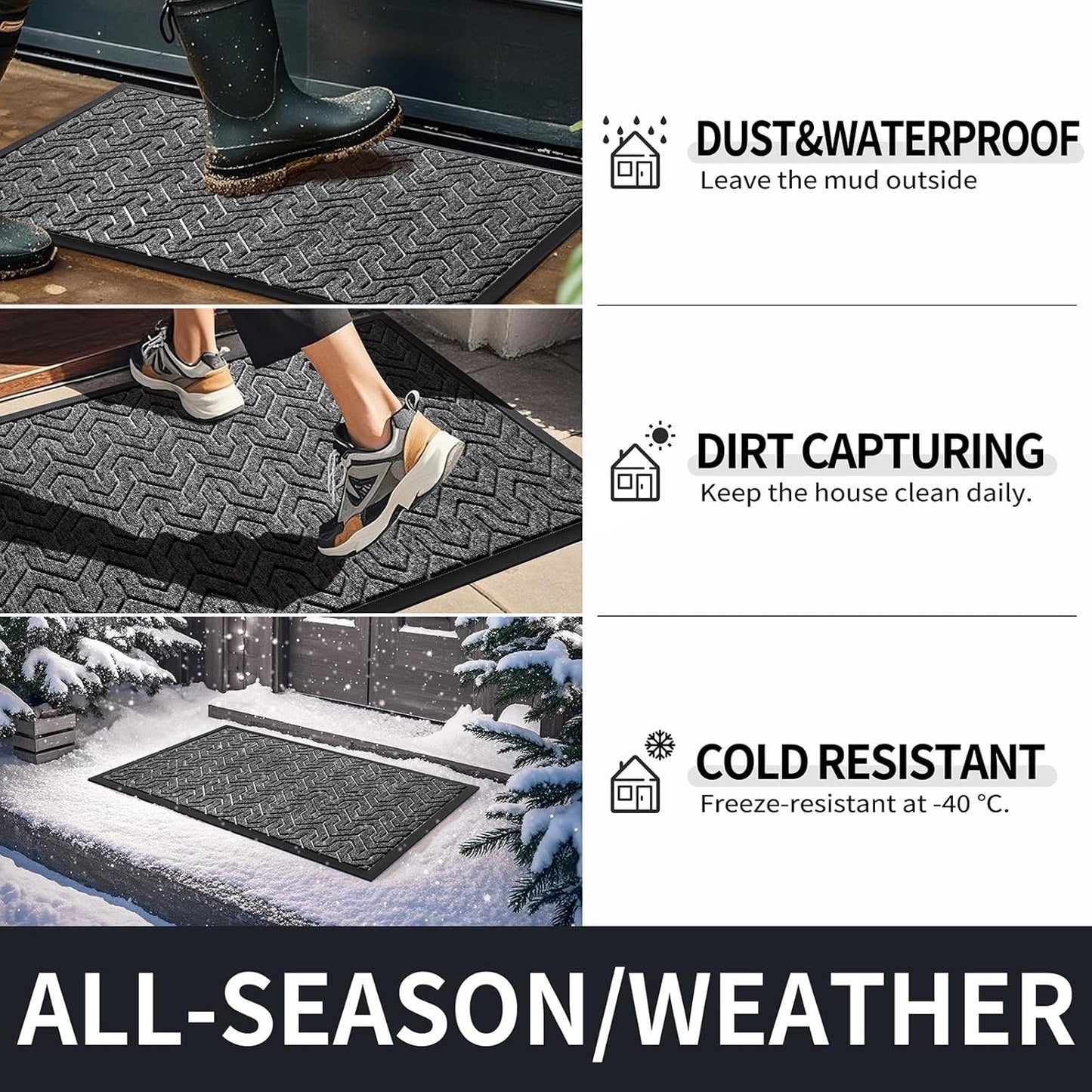 Yimobra Front Door Mat Outside Entrance 29.5x17, Waterproof Heavy Duty Outdoor Mats for Front Door, Non Slip Rubber Entry Mat for Garage Patio, Black Grey