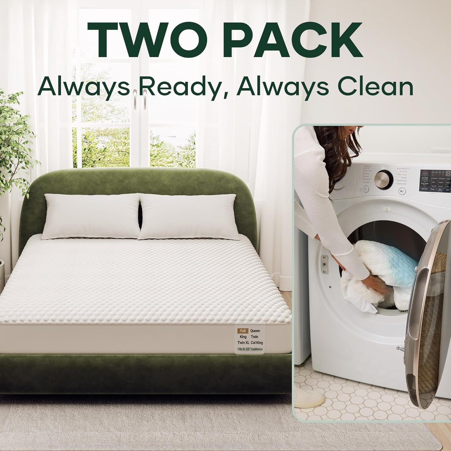 OhGeni 100% Waterproof Mattress Protector, Crib Size-2 Pack Mattress Pad, Fits 3"-6" Mattresses with Deep Pocket, Cooling, Breathable Fitted Sheets, Soft Bed Cover, Noiseless, Machine Washable