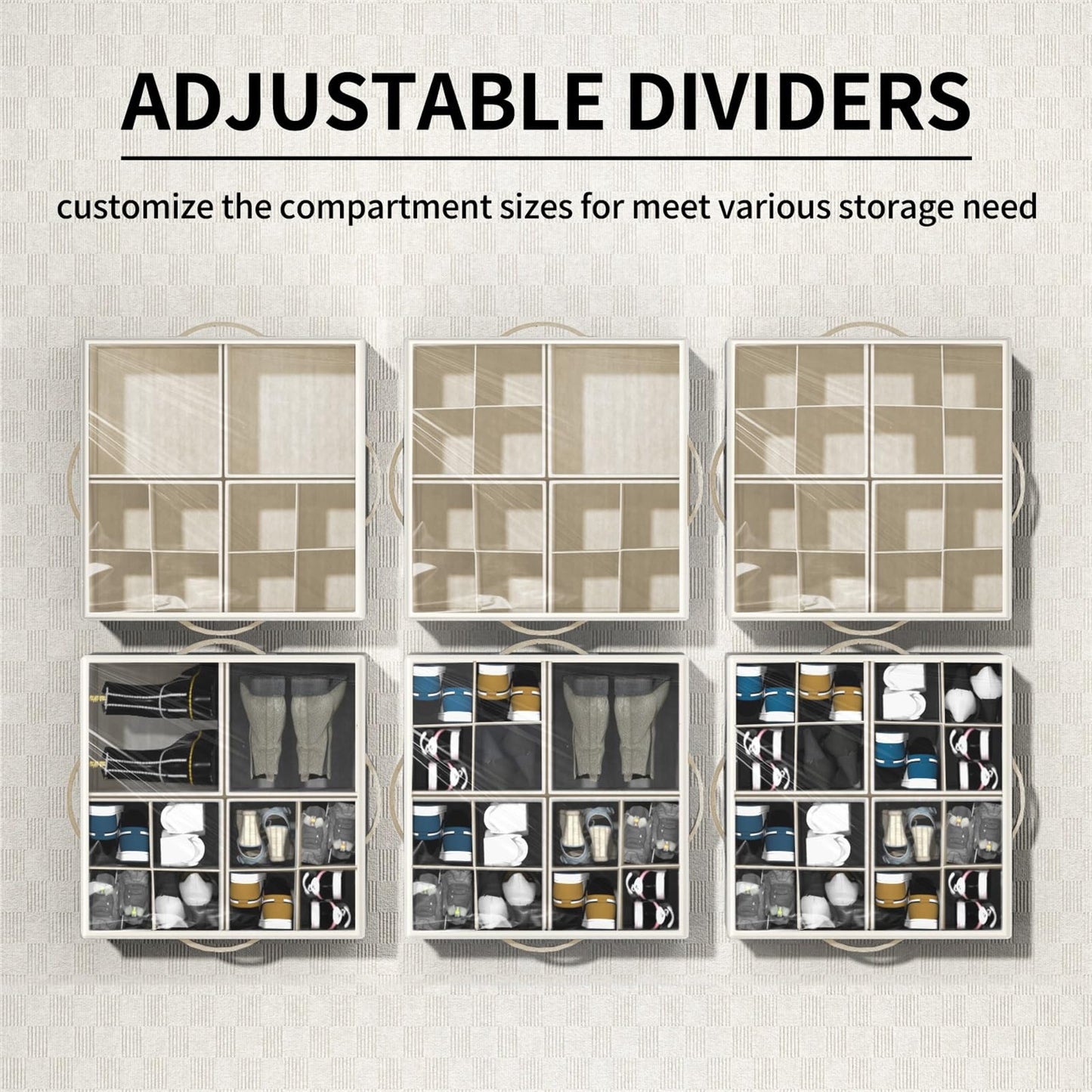 Shoe Organizer for Closet, Foldable Shoe Storage with Adjustable Dividers
