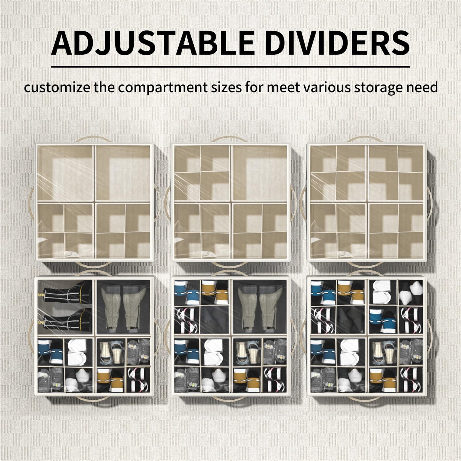 Shoe Organizer for Closet, Foldable Shoe Storage with Adjustable Dividers