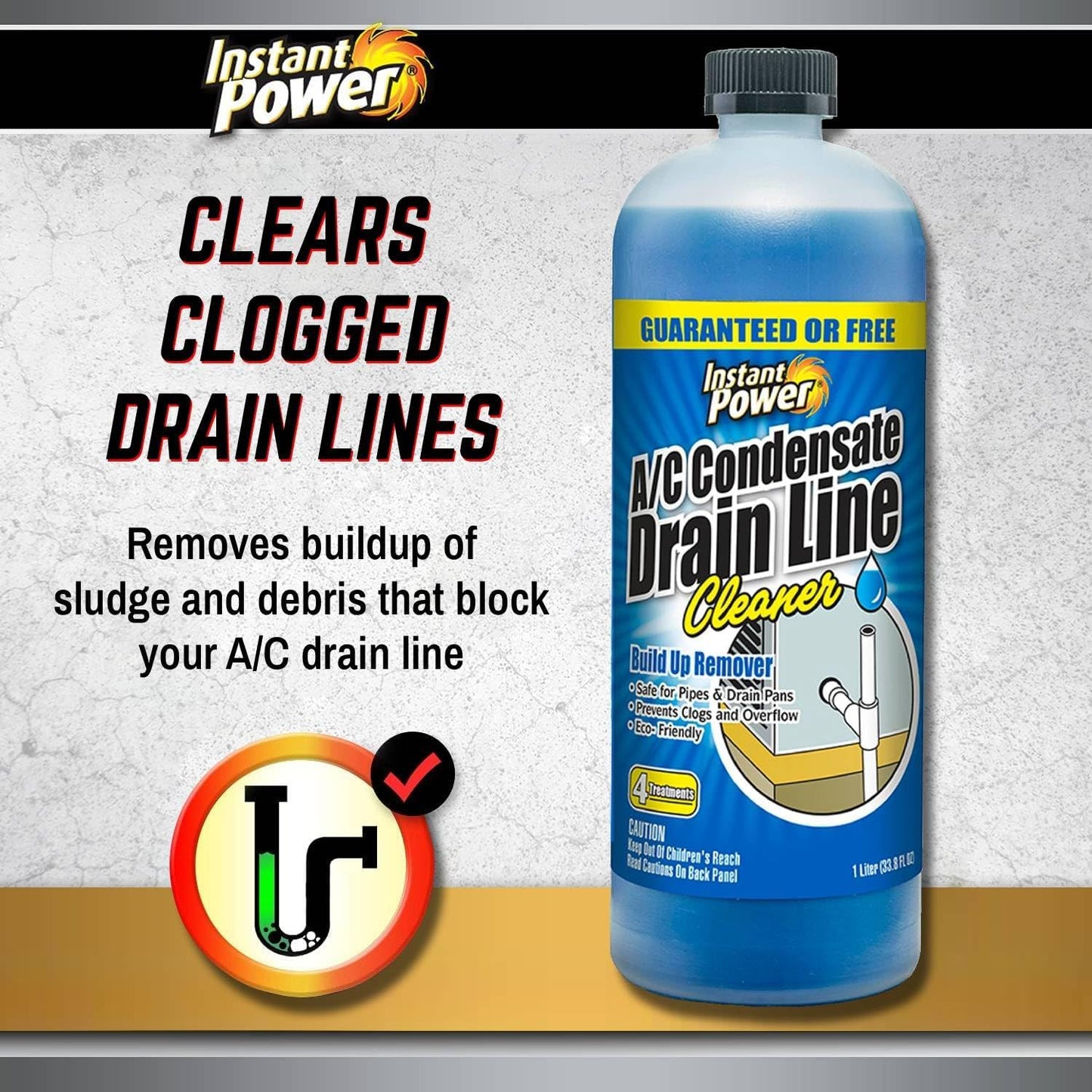 Instant Power A/C Condensate Drain Line Cleaner - AC & HVAC Unclogger for Air Conditioner Drain Lines, Prevents Odors & Water Damage, Safe for Pipes & Septic Systems - 32 oz (Pack of 1)