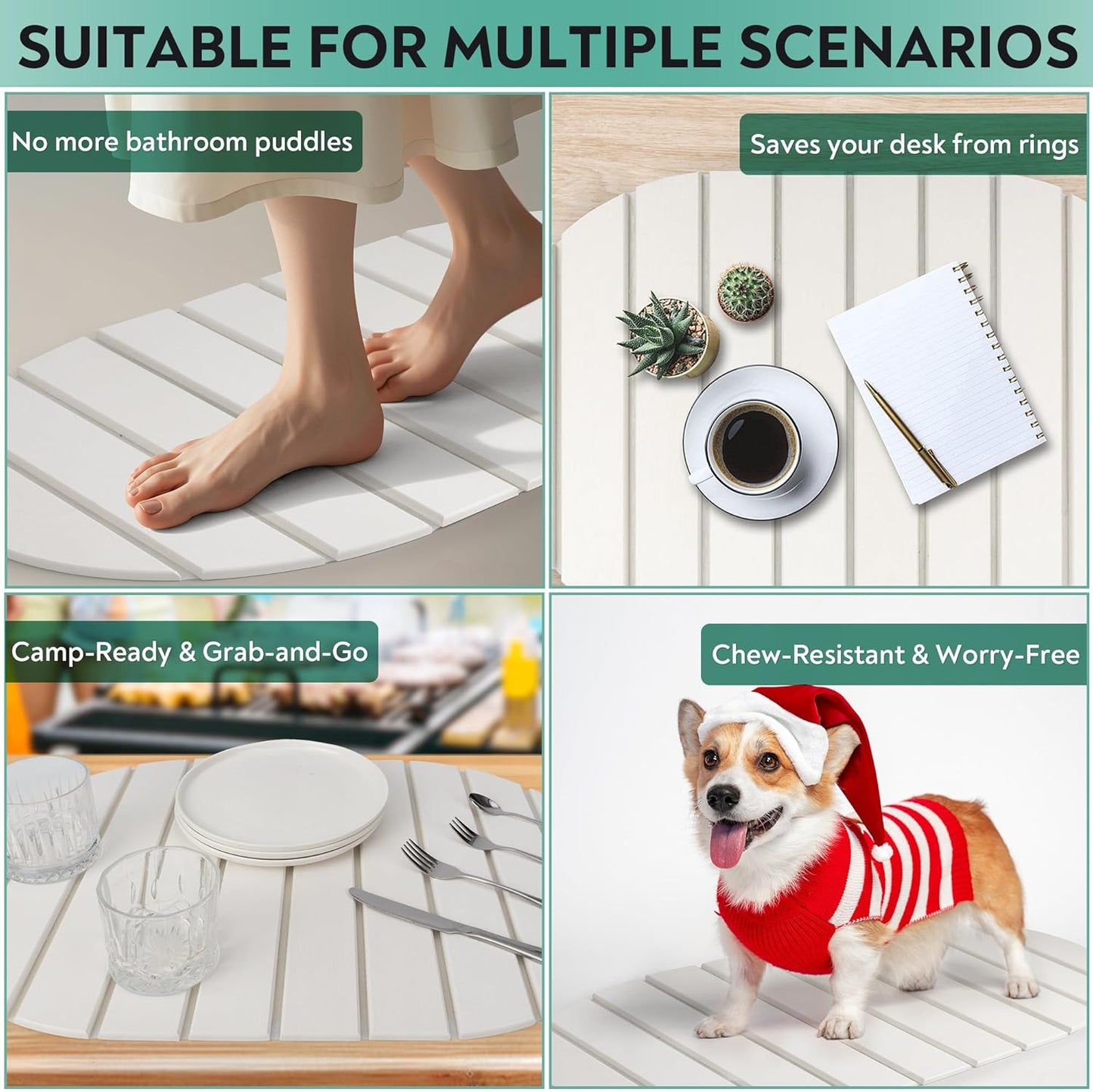 Large Stone Drying Mat for Kitchen Counter, 24x16 Foldable Self Stone Dish Drying Mat, Absorbent Food Grade Diatomaceous Earth Dish Dry Mats for Sink Bathtub