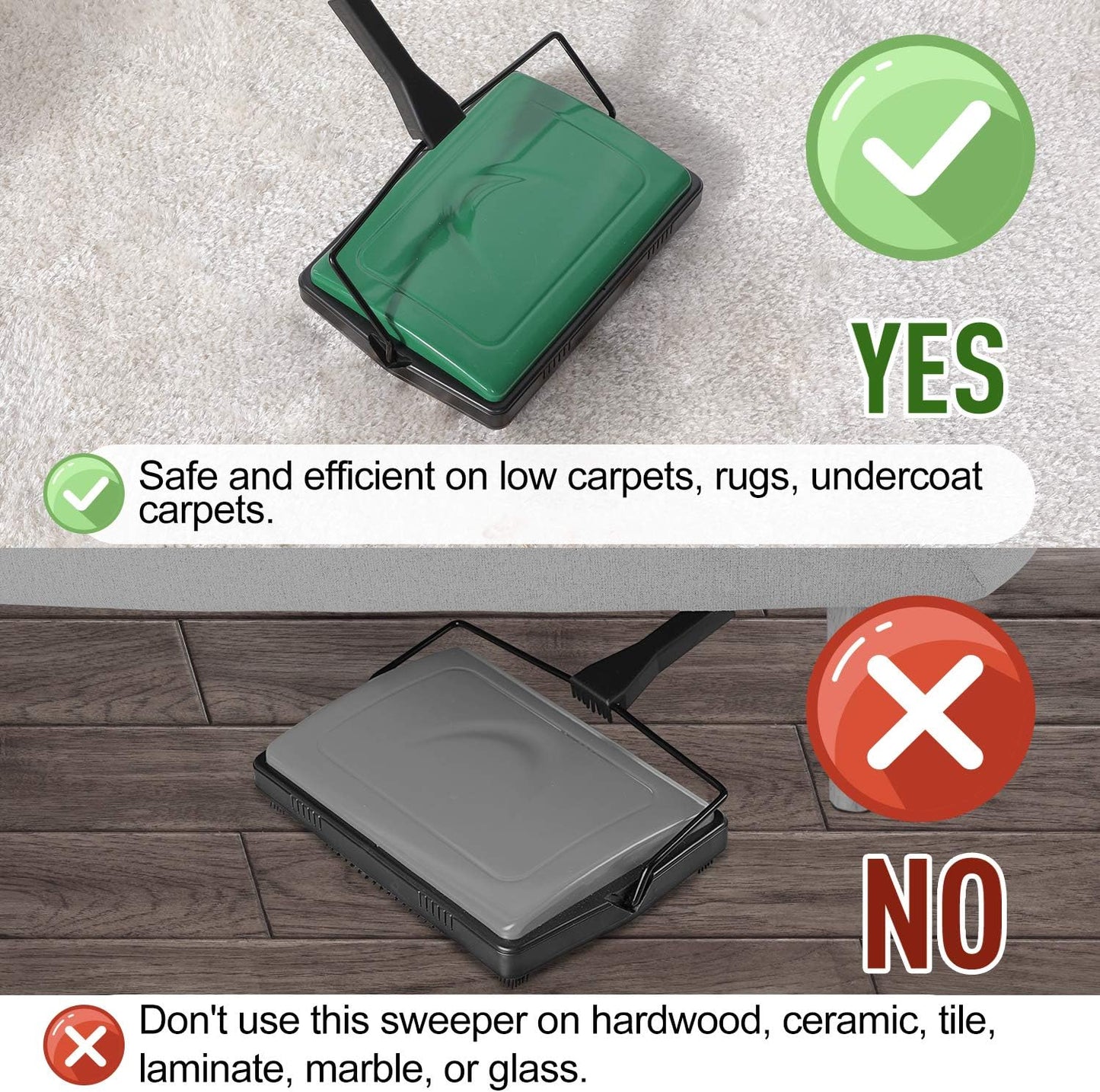 Yocada Carpet Sweeper Cleaner for Home Office Low Carpets Rugs Undercoat Carpets Pet Hair Dust Scraps Paper Small Rubbish Cleaning with a Brush Green