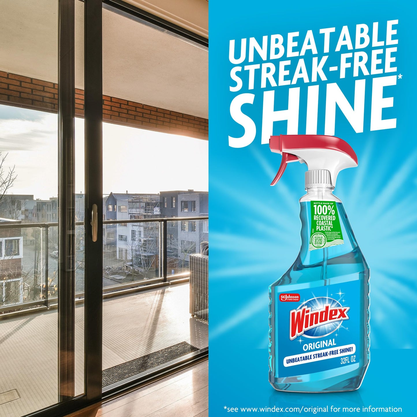 Windex Glass and Window Cleaner Spray Bottle, Bottle Made from 100% Recycled Plastic, Surface