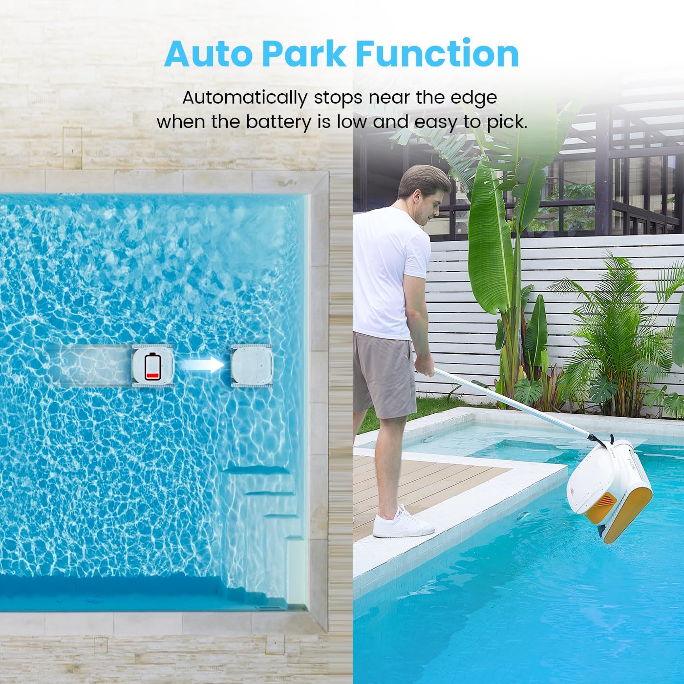 Hydro3 Robotic Pool Cleaner, 150W Cordless Pool Vacuum for Inground/upground Pool Max 861-1070 sq.ft, 200mins Runtime, 2xBrushless-Motor, 4.1L Filter Basket, Wall Climing/Waterline Clean