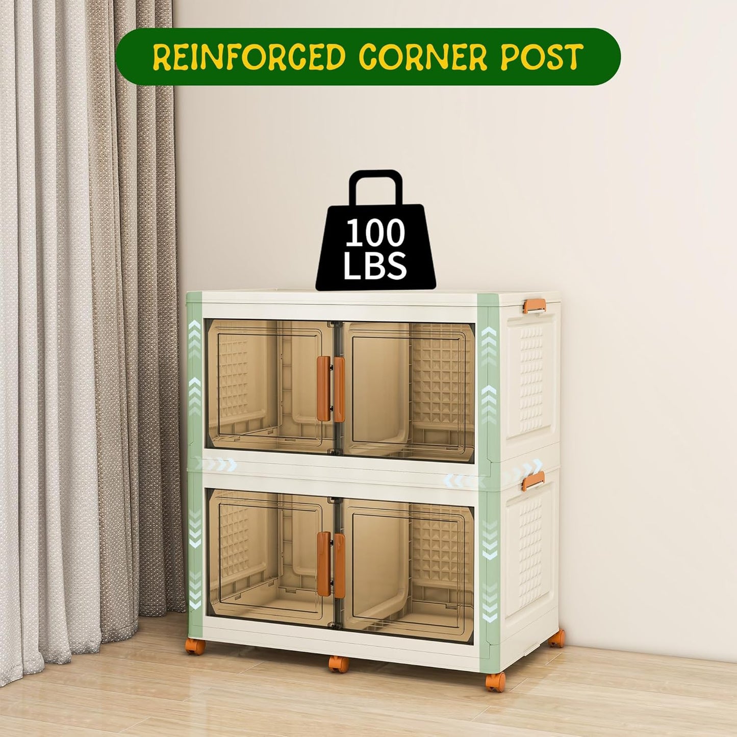 2 Tier Extra Large Stackable Storage Bins with 1 Lid 155 QT/Tier, Collapsible Plastic Box Storage with Wheels, Home Containers Boxes Closet Organizers for Living Room, Office, Dorm