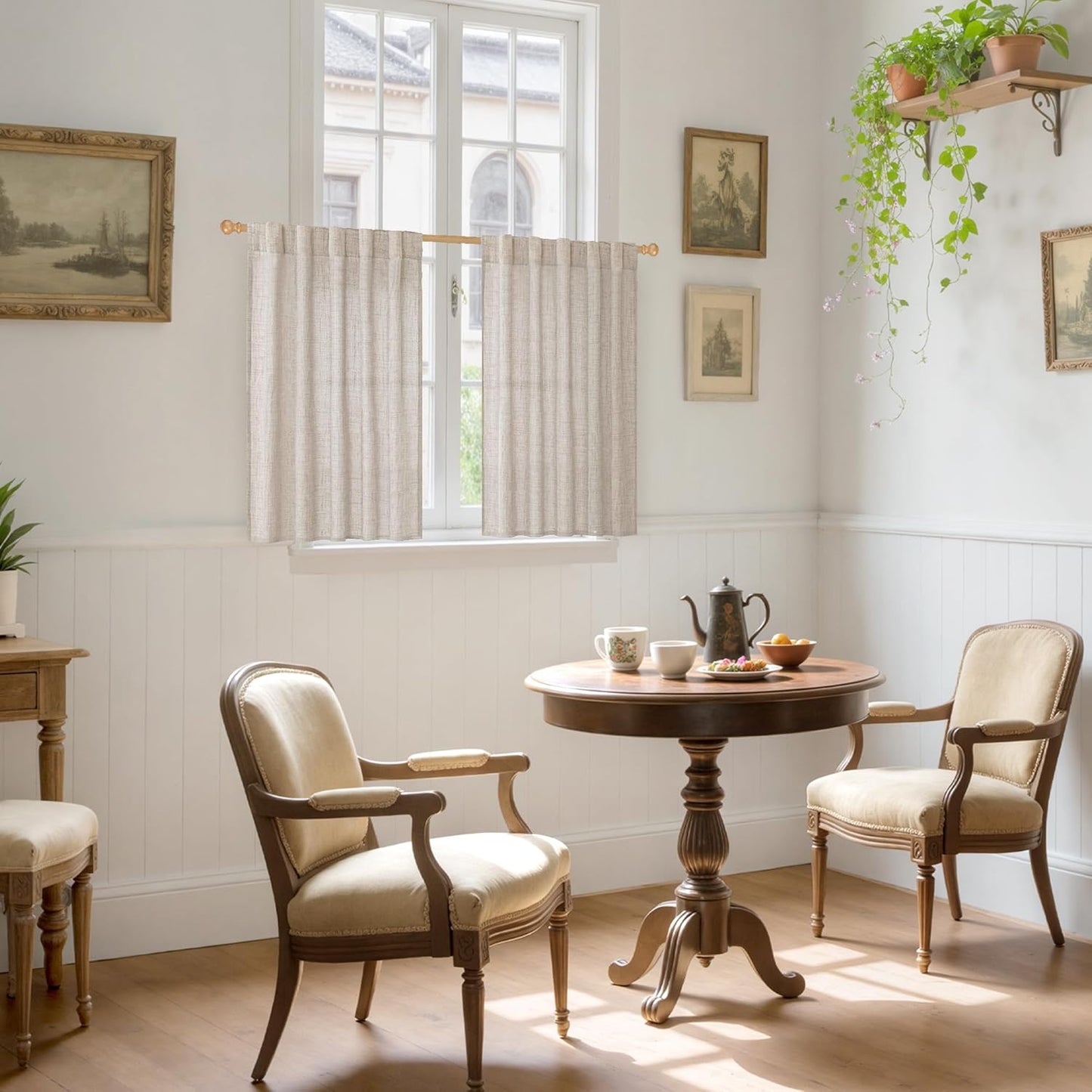 YoungsTex Short Linen Curtains 40 Inch Length for Cafe Kitchen Window Over Sink, Semi Sheer Drapes Light Filtering with Rod Pocket Back Tab for Bathroom, 42 X 40 Inch, 2 Panels