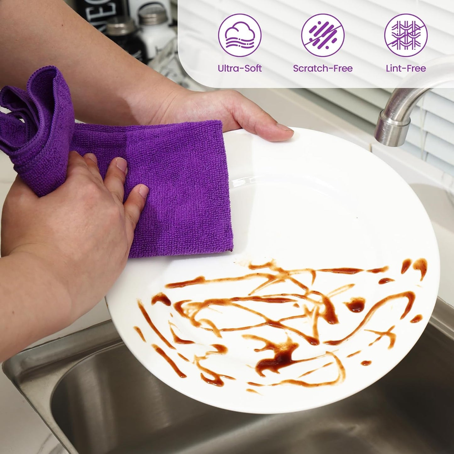 Microfiber Cleaning Cloths-12 Pack,Microfiber Towels for Cars & Kitchen,Highly Absorbent Cleaning Towel,Lint Free Streak Free Rags for House,Window,Purple,Green,Blue(16"x16")