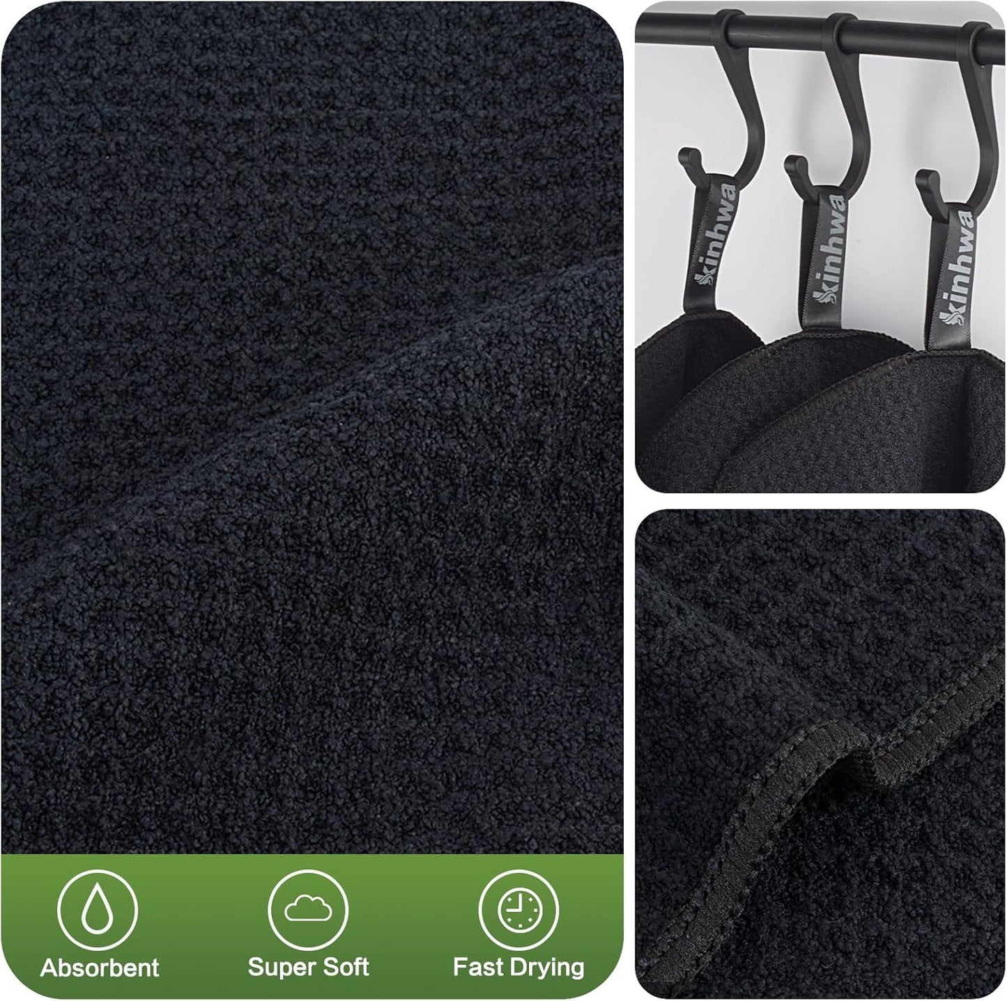 KinHwa Dish Cloths for Washing Dishes Kitchen Towels Microfiber Dish Towels for Kitchen Dish Towels Absorbent 8inch x 8inch 6 Pack (Black, 8in x 8in 10 PC)