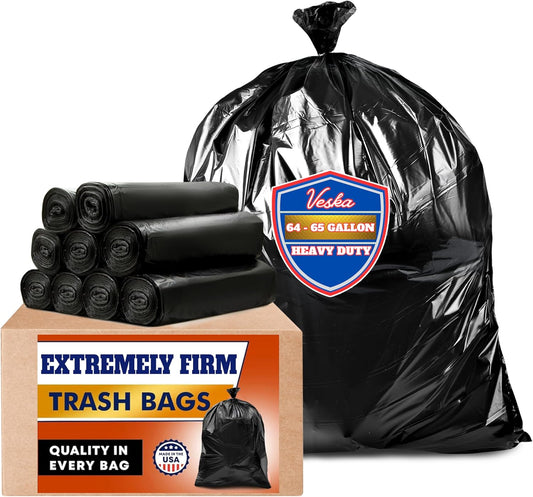 Veska 65 Gallon Trash Bags Heavy Duty | 120 Count | 64 Gallon Trash Bags for Toter - Large Garbage Bag 70 Gallon